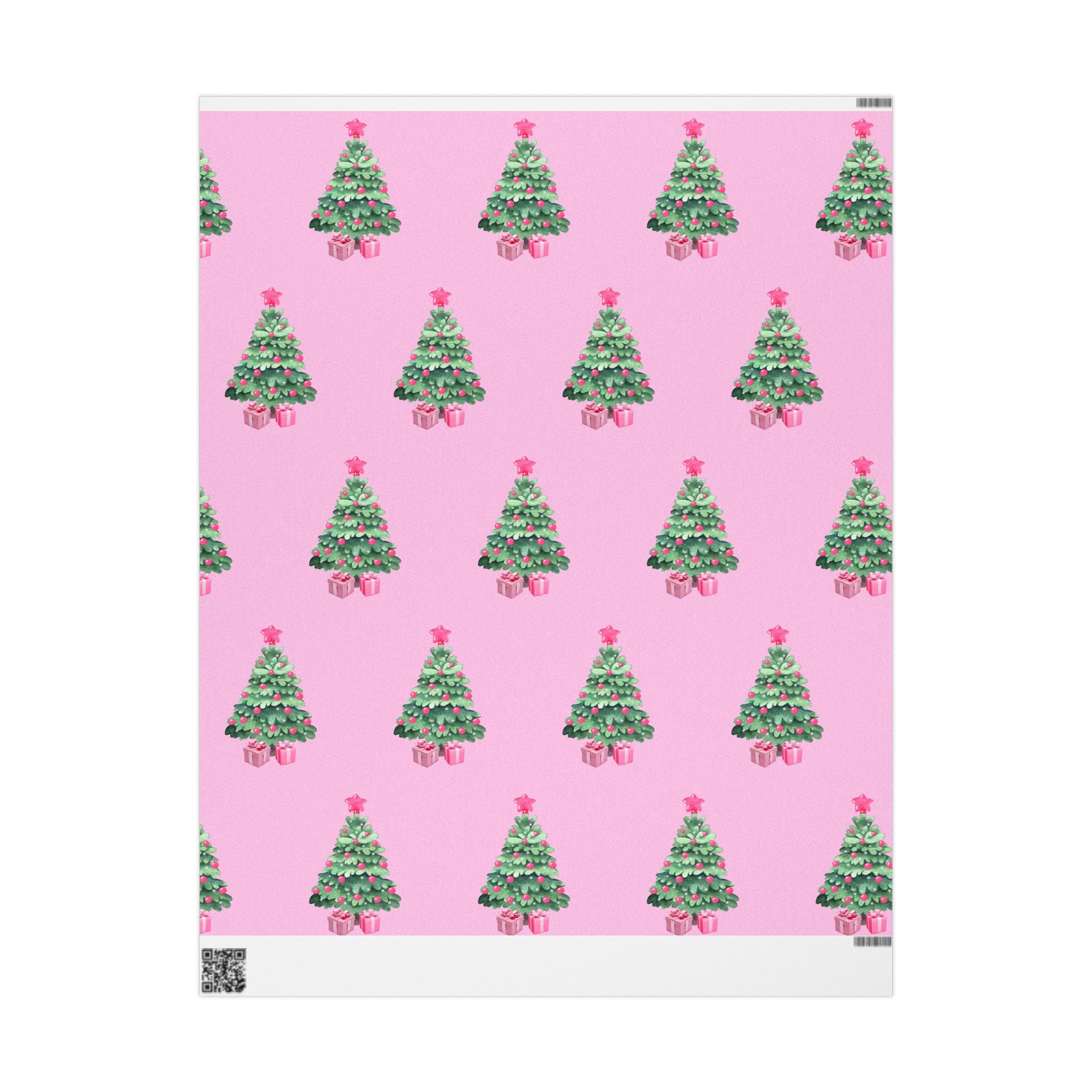 Charming Pink Holiday Tree Wrapping Paper