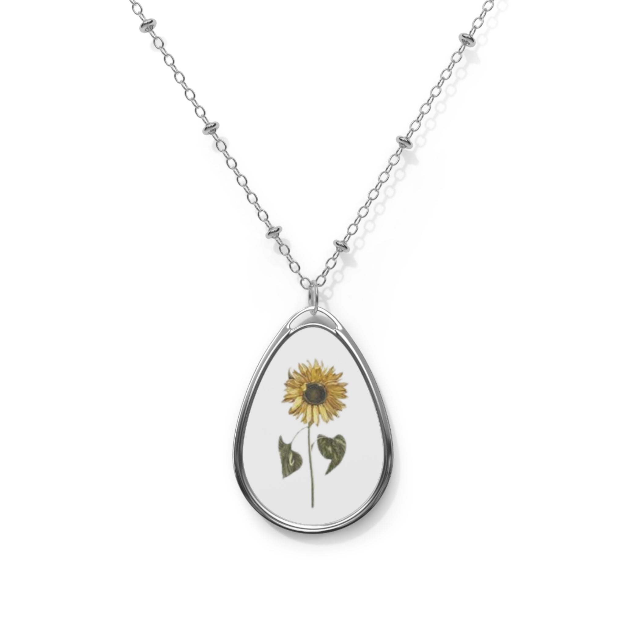 Sunflower Oval Necklace, Botanical Jewelry, Nature-Inspired Gift, Floral Pendant, Everyday Wear, Mother's Day, Eco-Friendly Accessories
