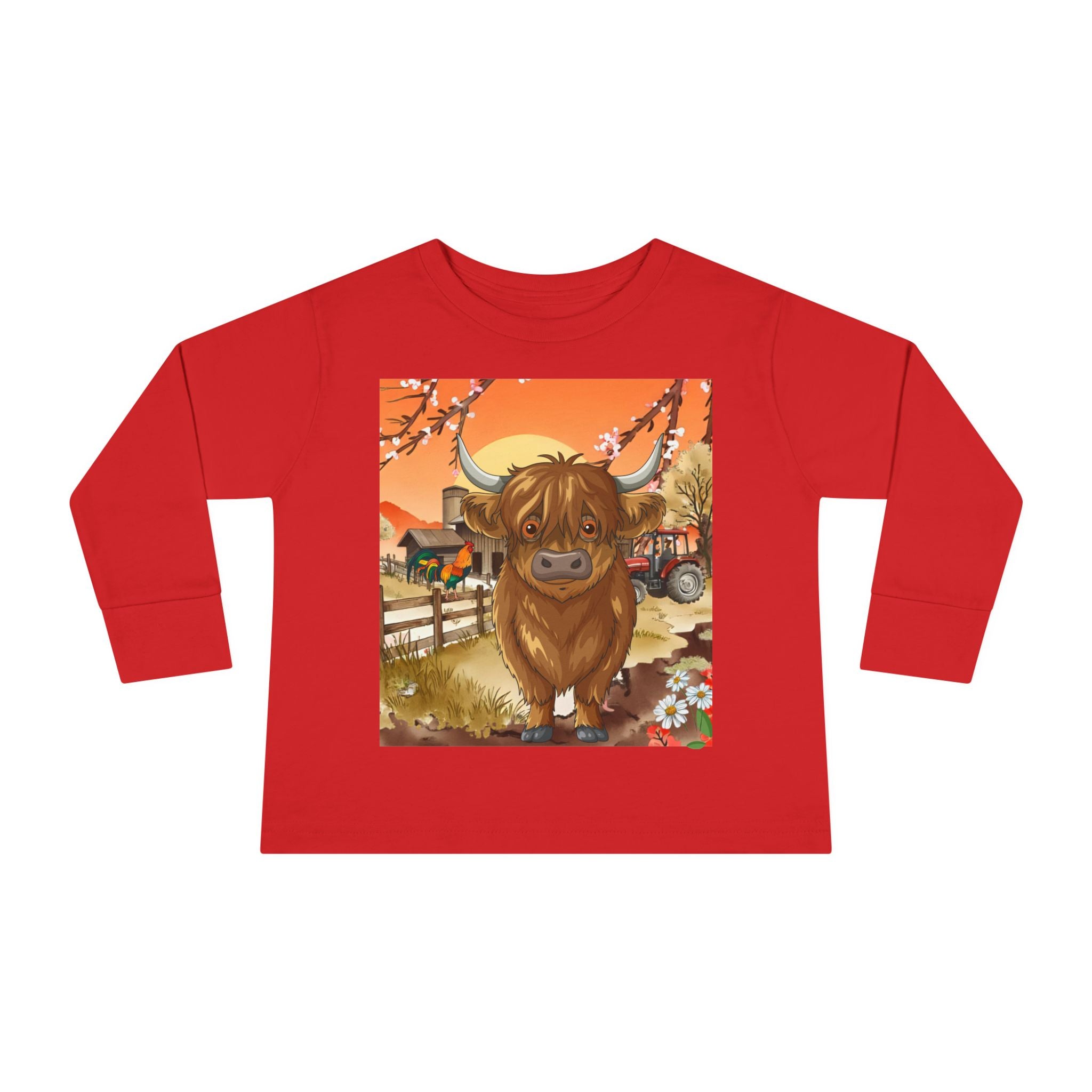 Highland Calf Toddler Long Sleeve Tee — Cute Farm Animal Kids Shirt