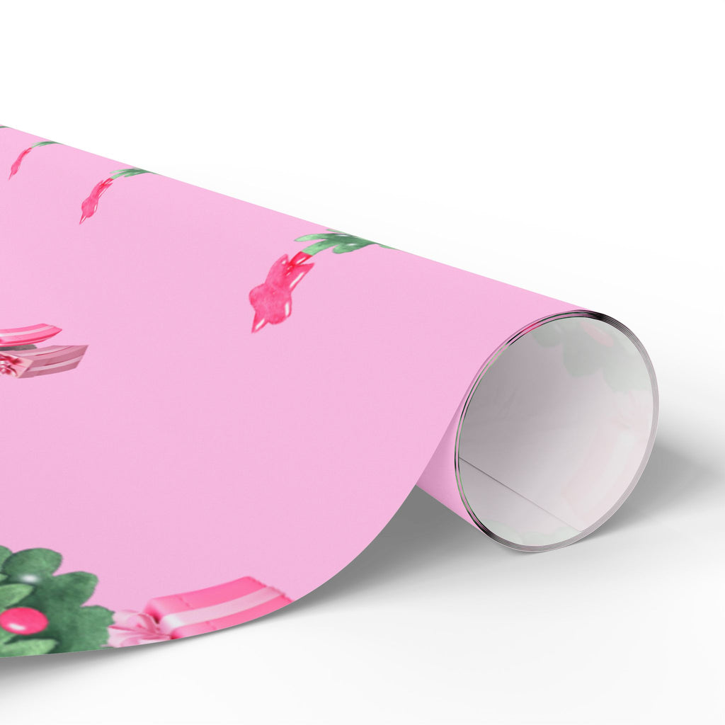 Charming Pink Holiday Tree Wrapping Paper