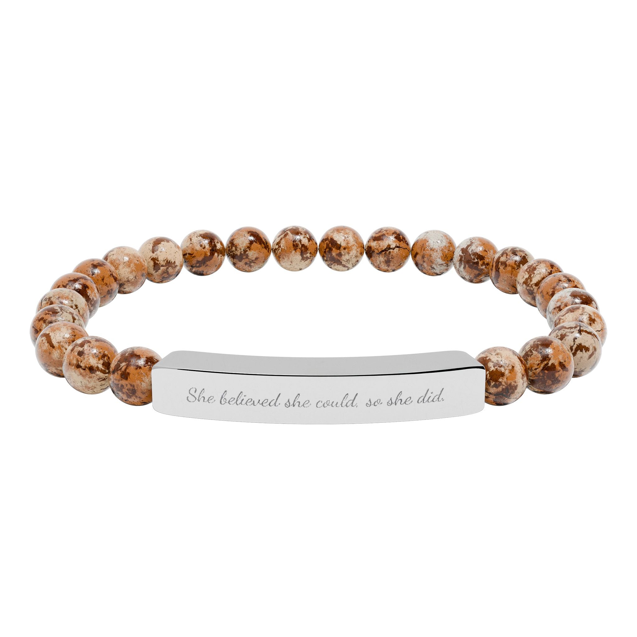 "She believed she could" Engraved Natural Stone Stretch Bar Bracelet, Meaningful Jewelry Gift