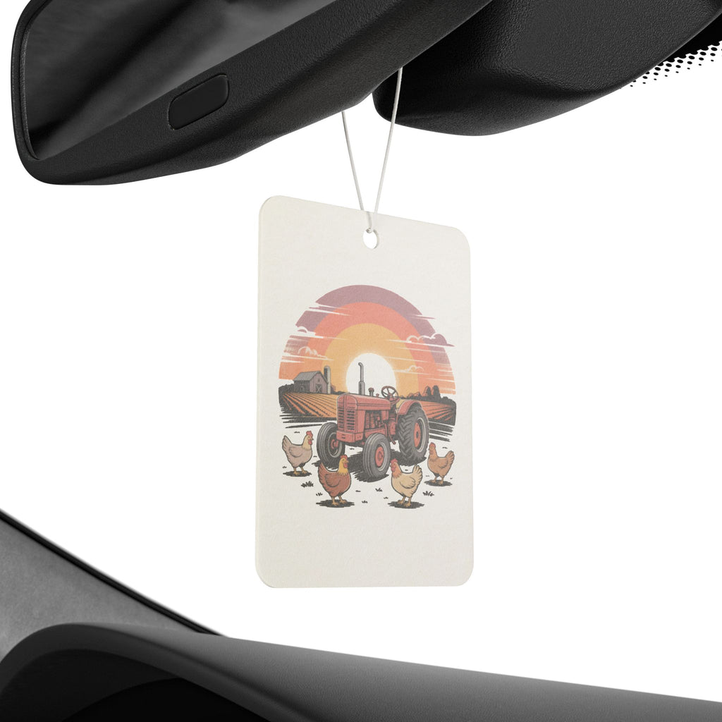 Vintage Farm Tractor Car Air Freshener — Retro Sunset & Chickens Scented Ornament
