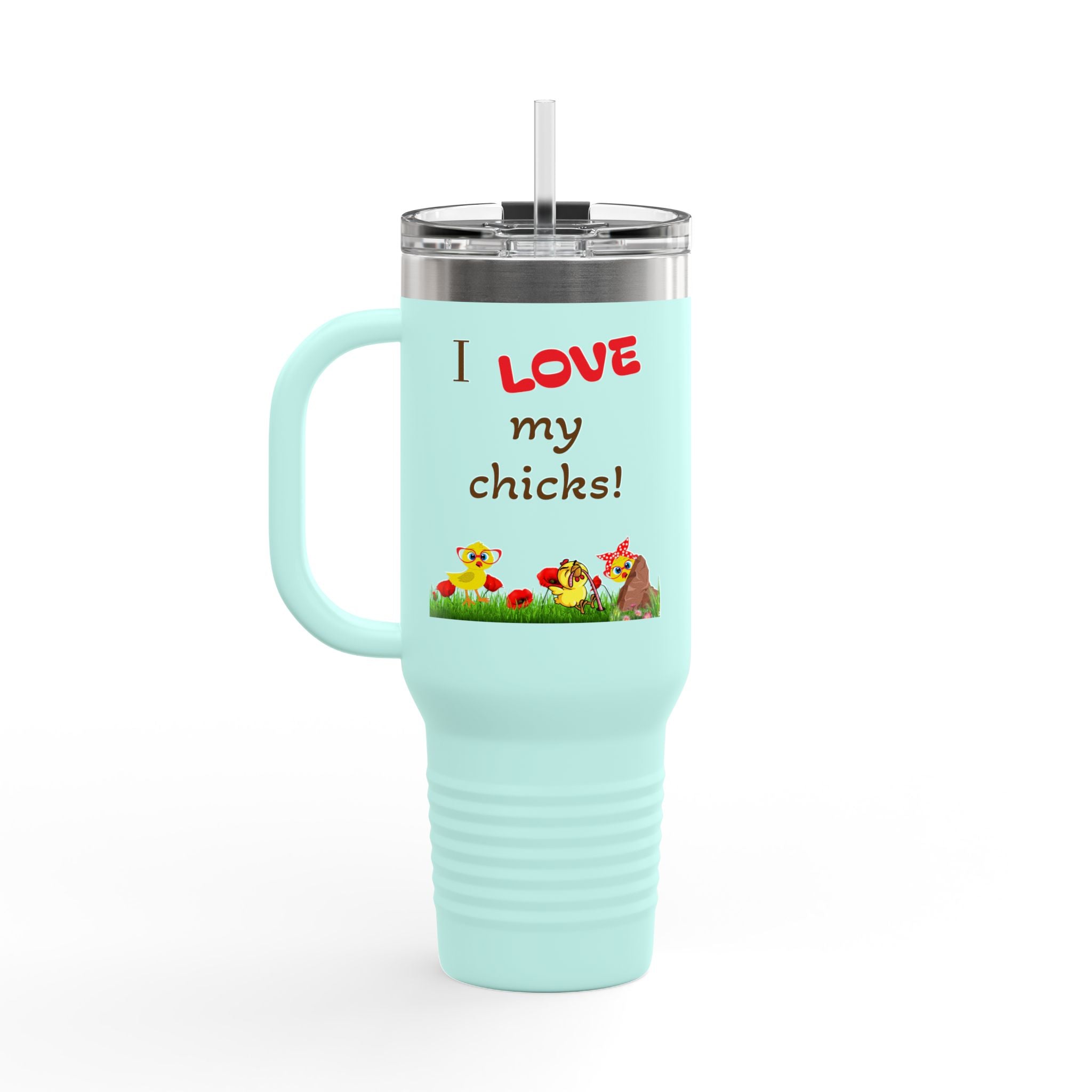 Crazy Chicken Lady Design, Insulated Travel Mug, 40oz