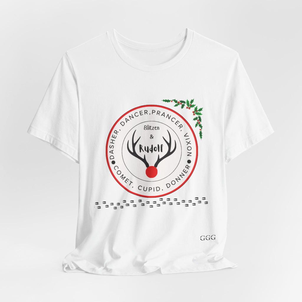 Christmas Reindeer Names T-Shirt — Rudolph & Reindeer Circle Holiday Tee