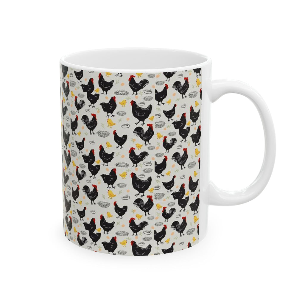 Farmhouse Chicken Pattern Ceramic Mug - Fun Gift for Poultry Lovers
