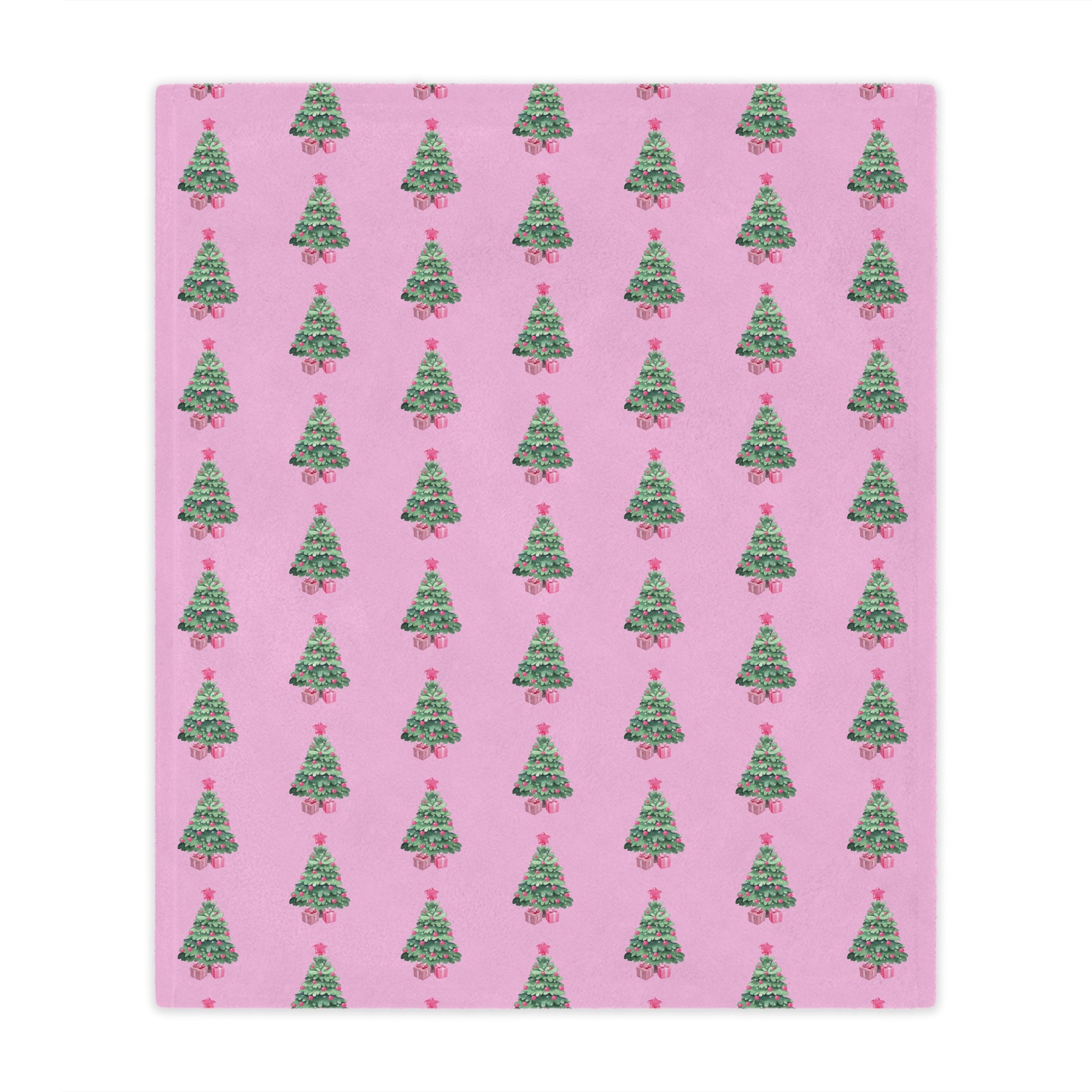 Pink - Christmas Tree Minky Blanket, Cozy Holiday Throw