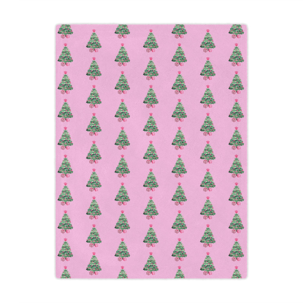 Pink - Christmas Tree Minky Blanket, Cozy Holiday Throw