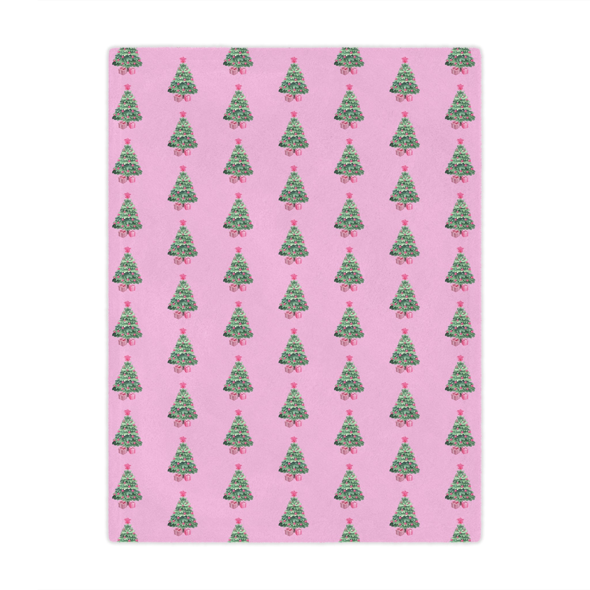 Pink - Christmas Tree Minky Blanket, Cozy Holiday Throw