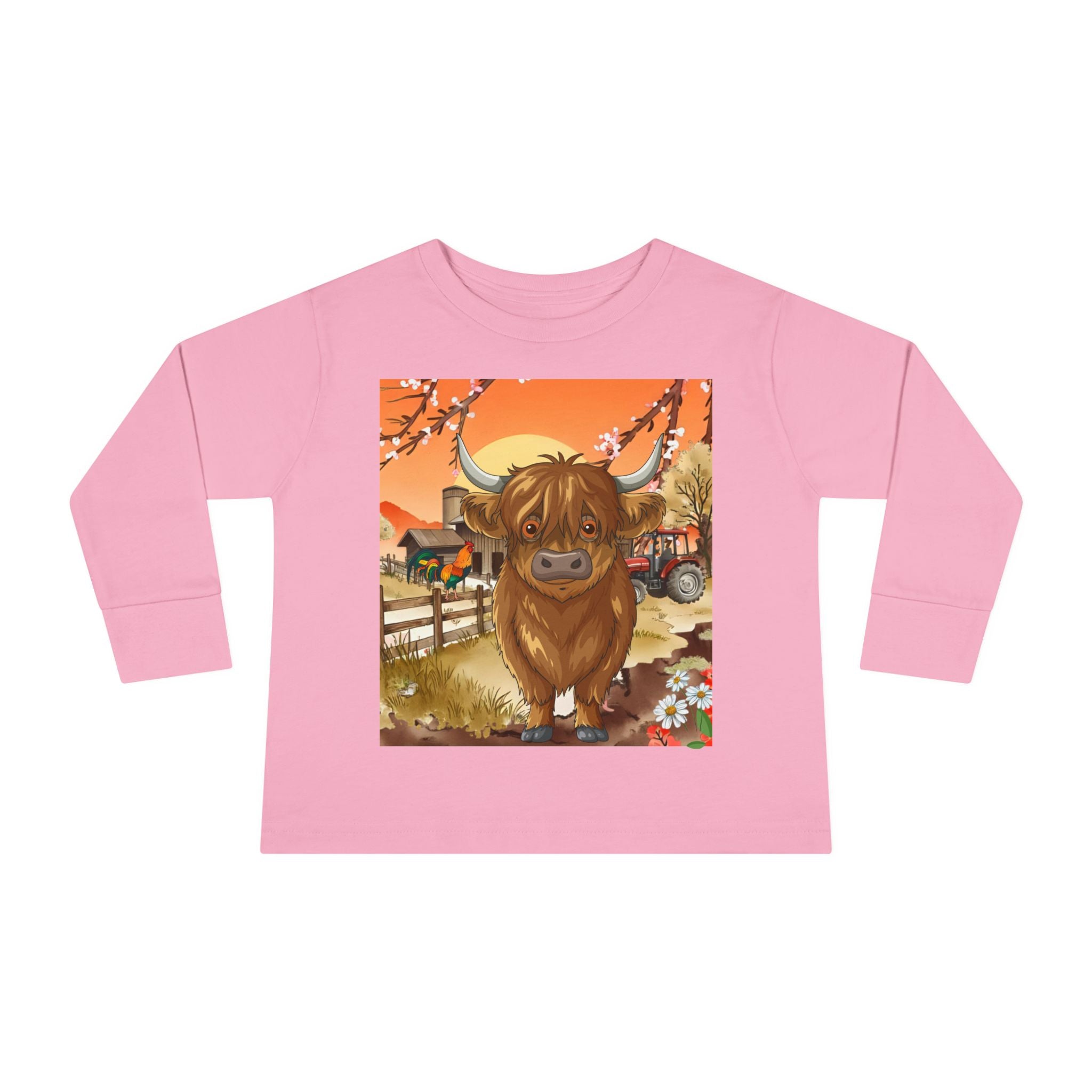 Highland Calf Toddler Long Sleeve Tee — Cute Farm Animal Kids Shirt