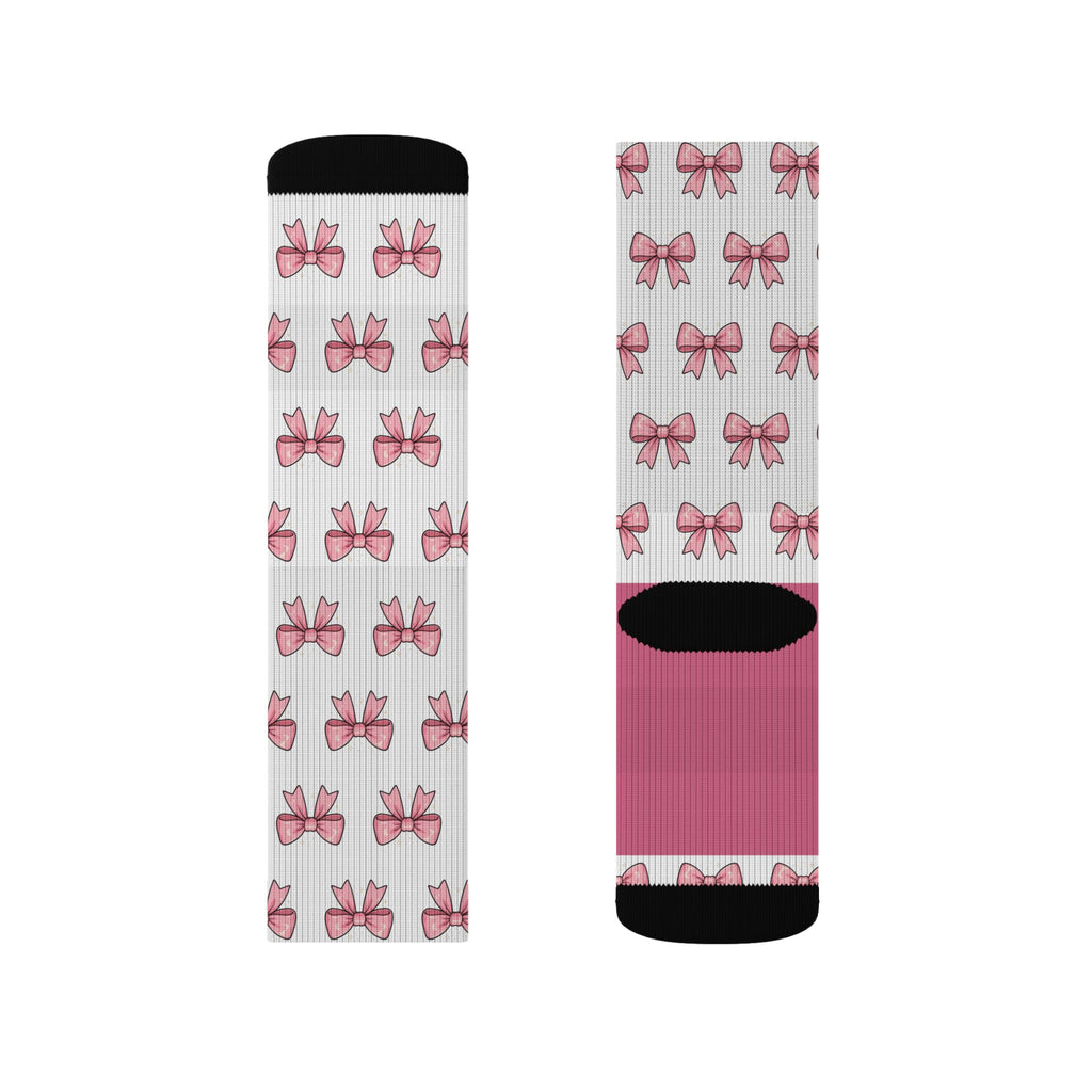 Pink Bow Pattern Sublimation Socks — Cute Ballet & Gift Crew Socks