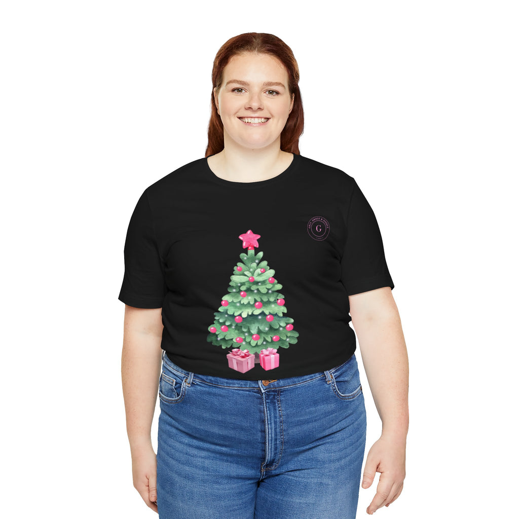 Christmas Tree Tee -  Pink & Green Holiday T-Shirt with Presents