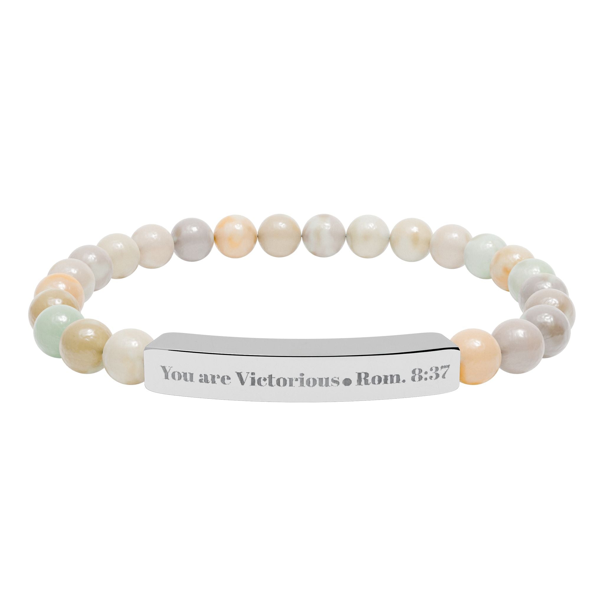 "You are victorious" Engraved Natural Stone Bracelet for Mindfulness, Personal Meaning Bracelet