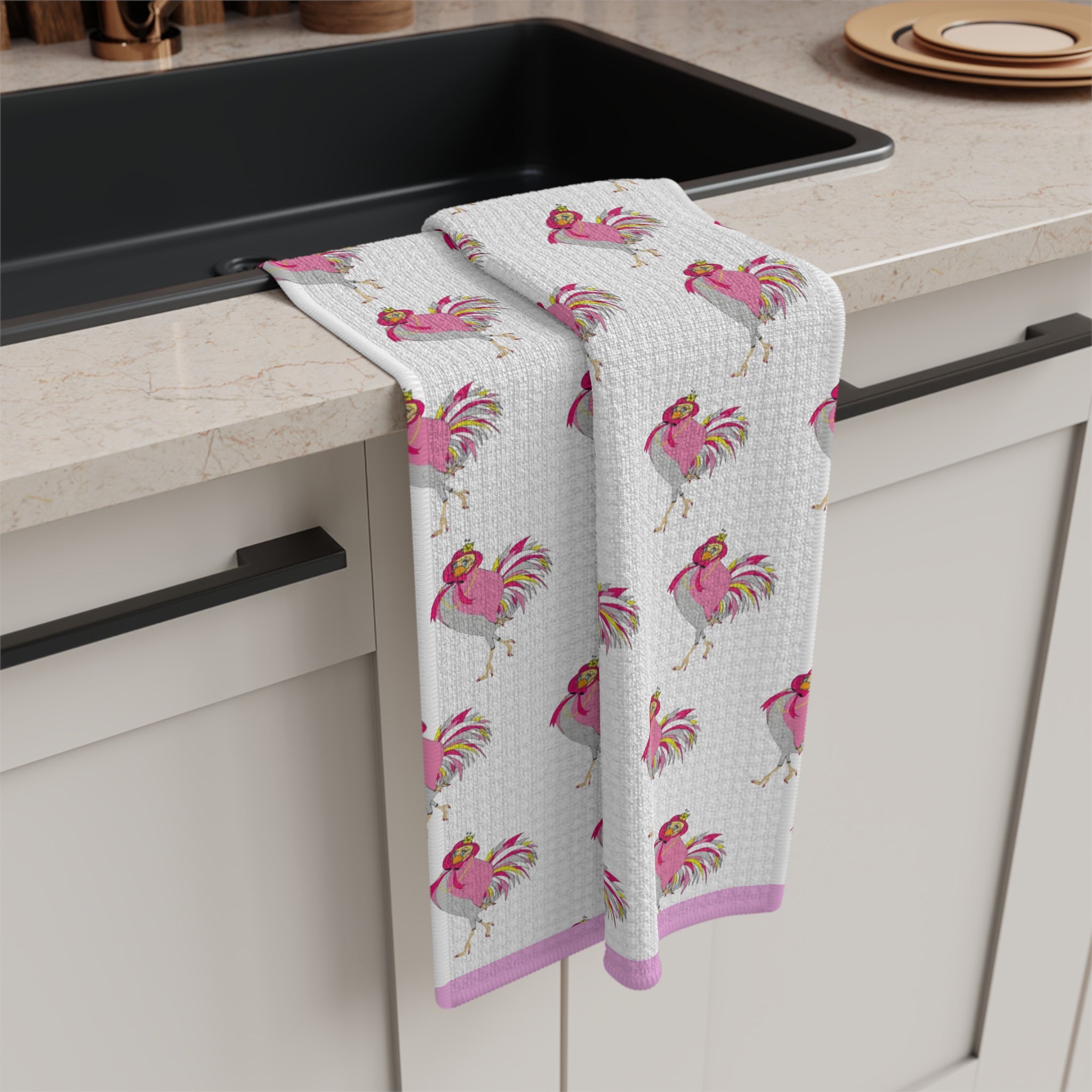 Microfiber Tea Towel - Pink Chicken Fun Kitchen Accessories Gift for Bird Lovers