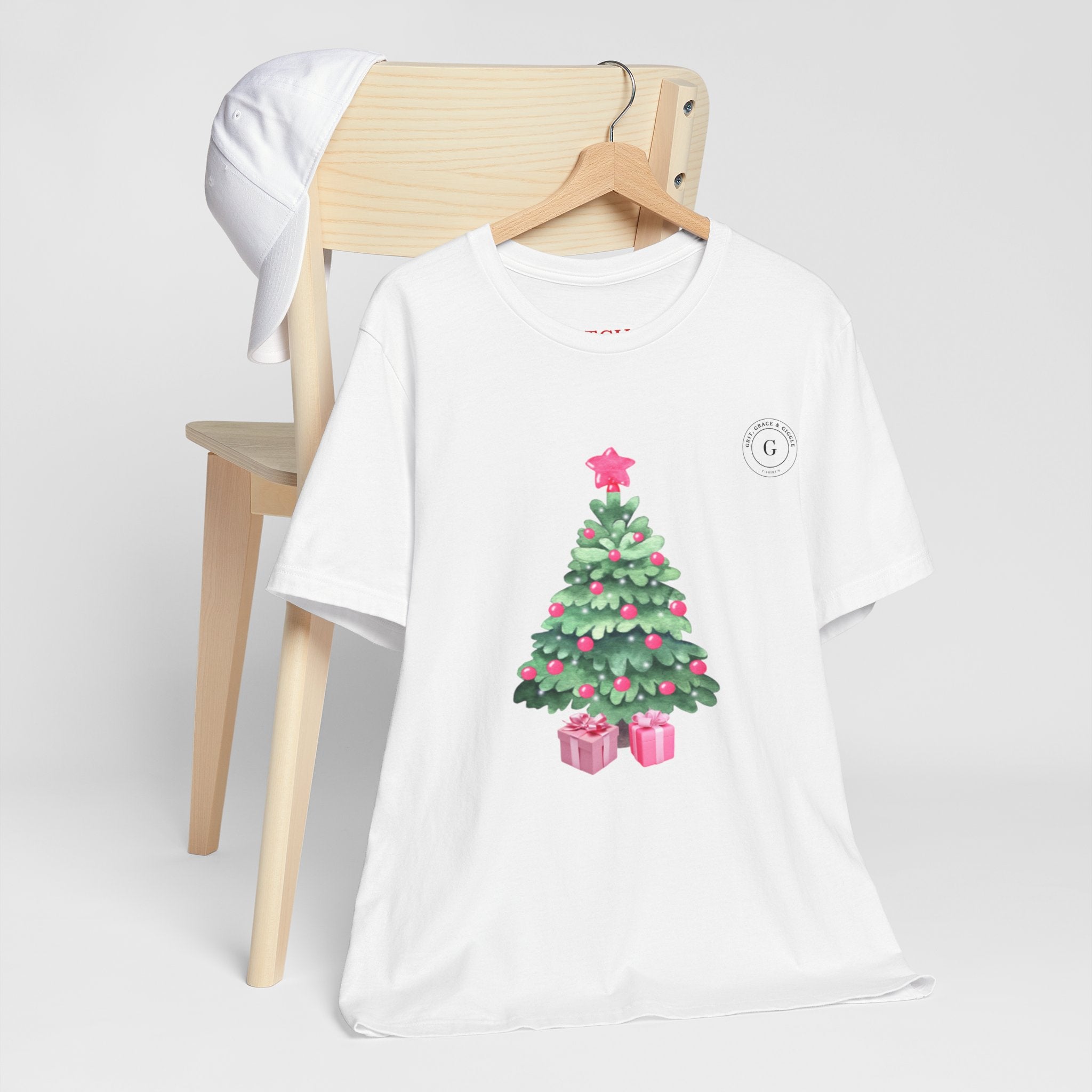 Christmas Tree Tee -  Pink & Green Holiday T-Shirt with Presents