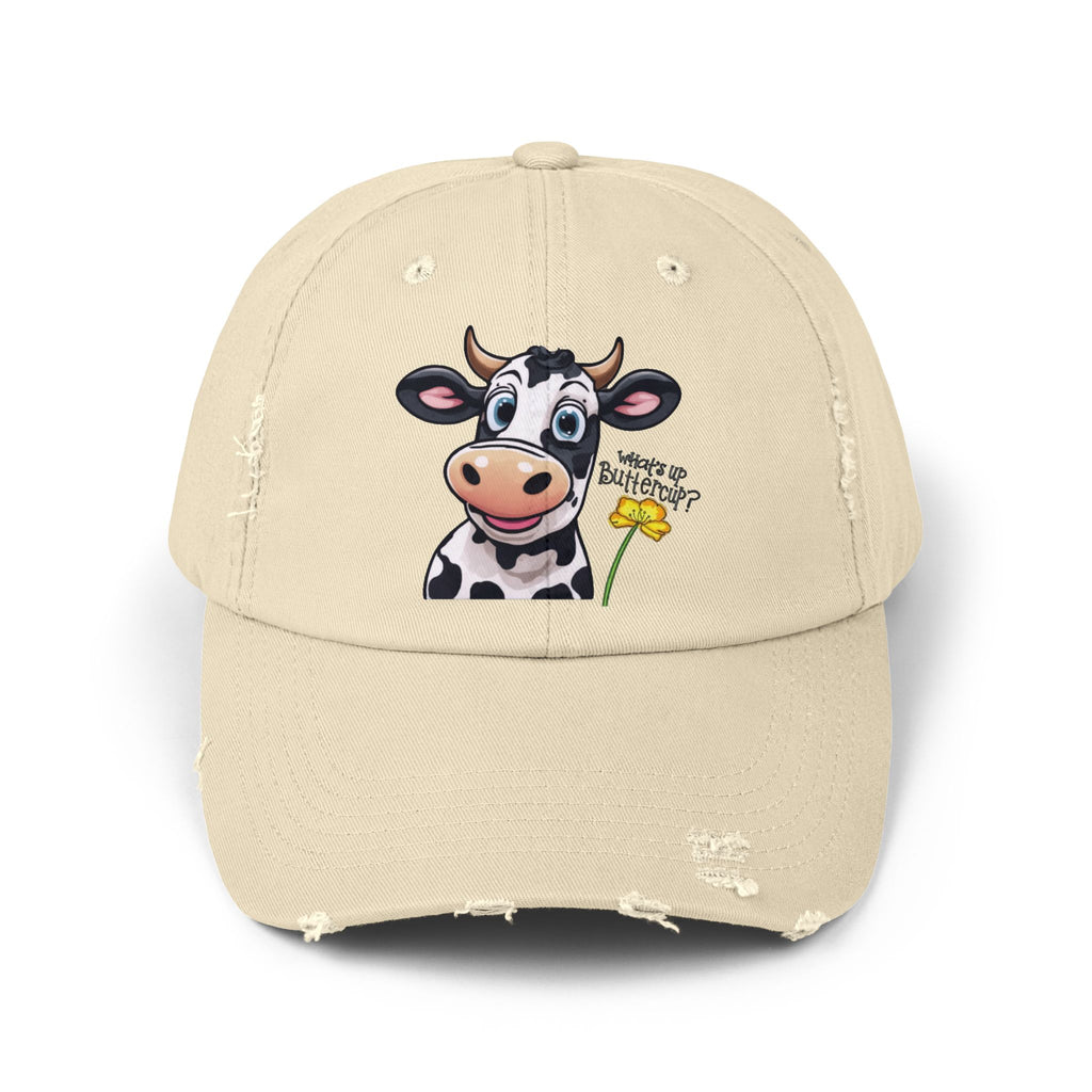 Playful Cow Distressed Cap, Fun Hat, Animal Lover Gift, Casual Wear, Summer Accessory, Gift for Cow Enthusiasts