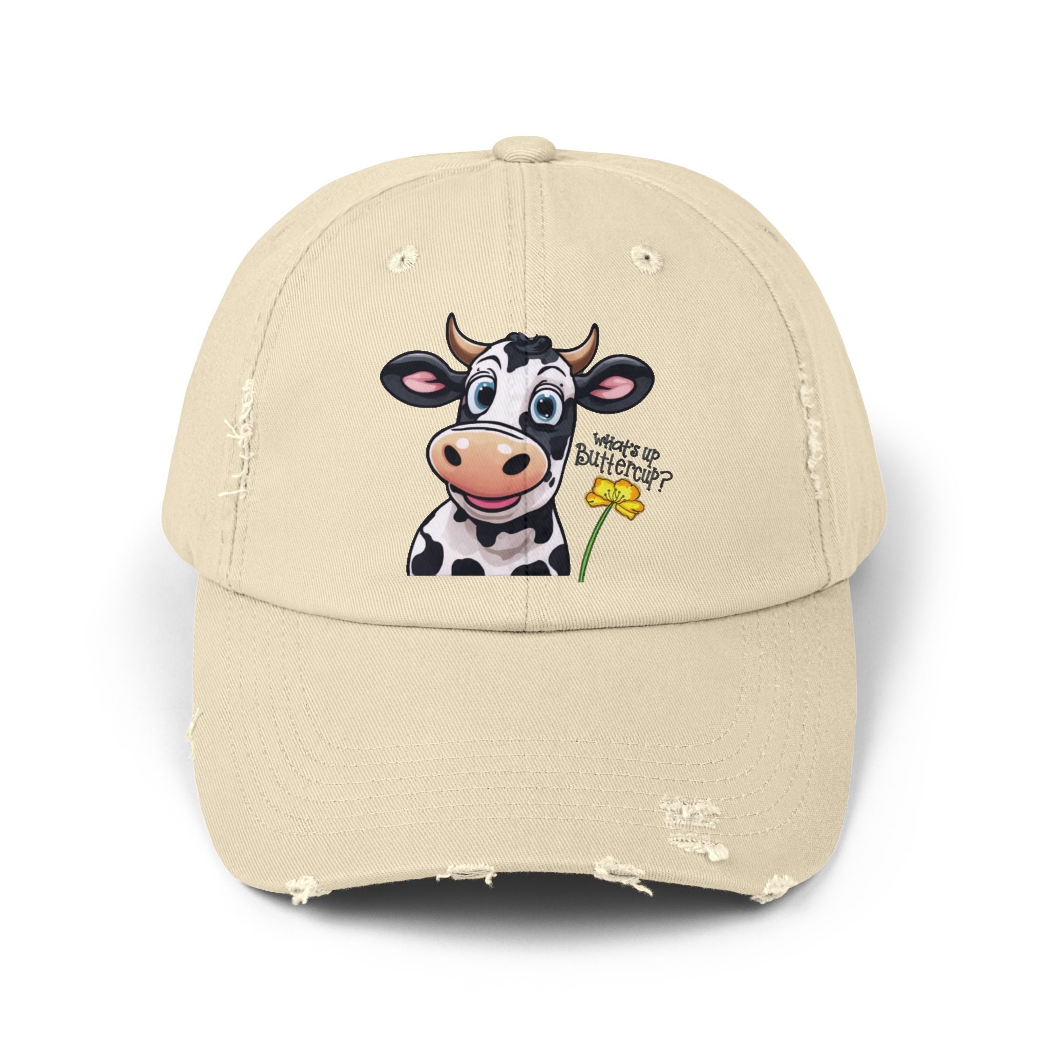 Playful Cow Distressed Cap, Fun Hat, Animal Lover Gift, Casual Wear, Summer Accessory, Gift for Cow Enthusiasts