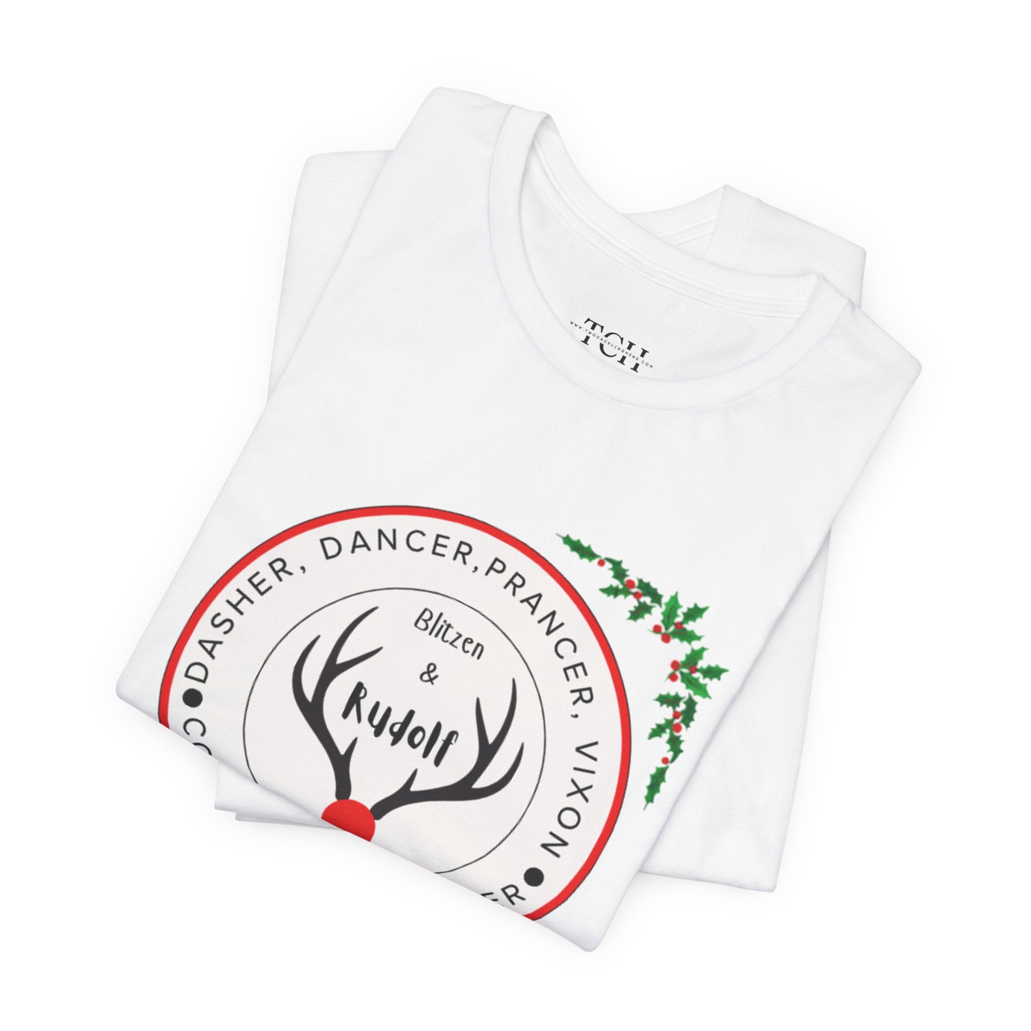 Christmas Reindeer Names T-Shirt — Rudolph & Reindeer Circle Holiday Tee