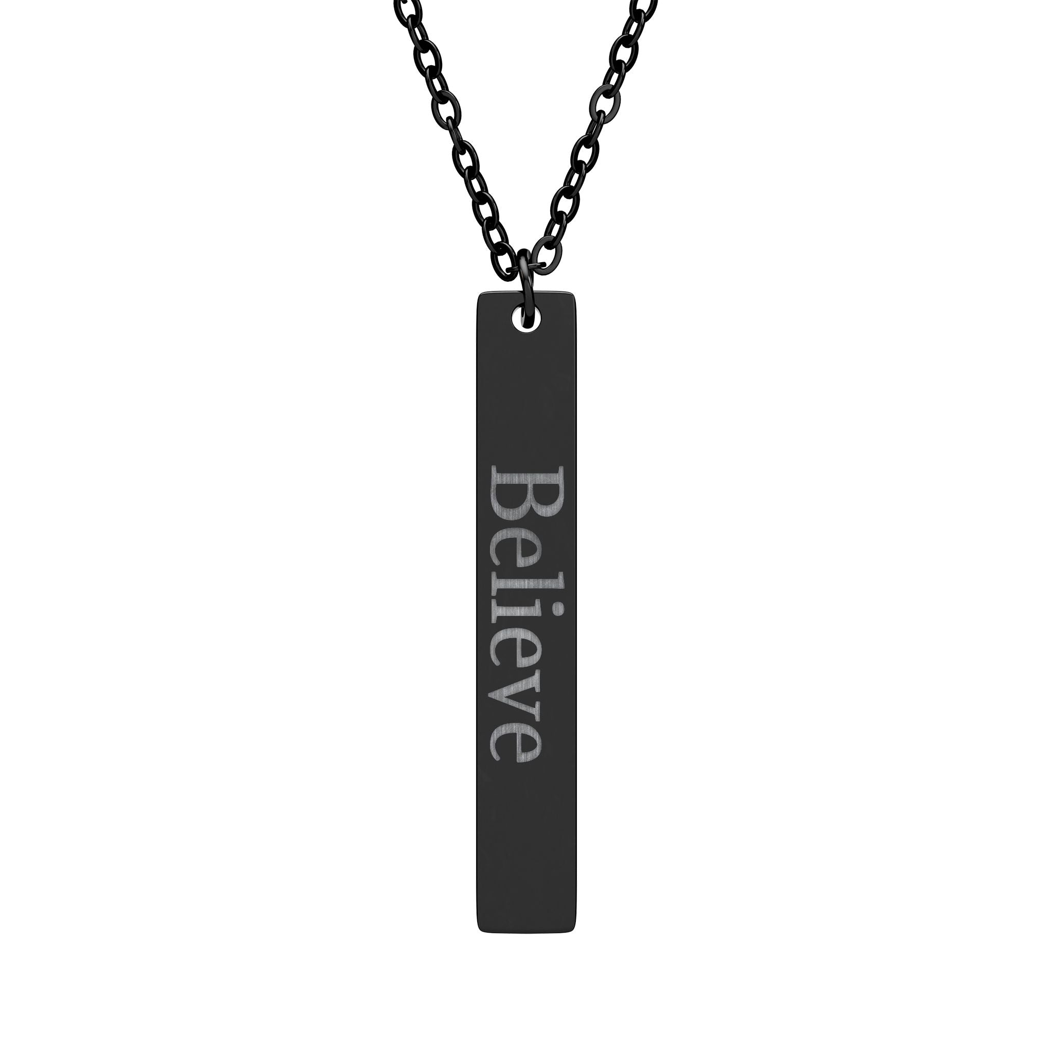 Engraved Vertical Bar Necklace - 'Believe' Inspirational Jewelry