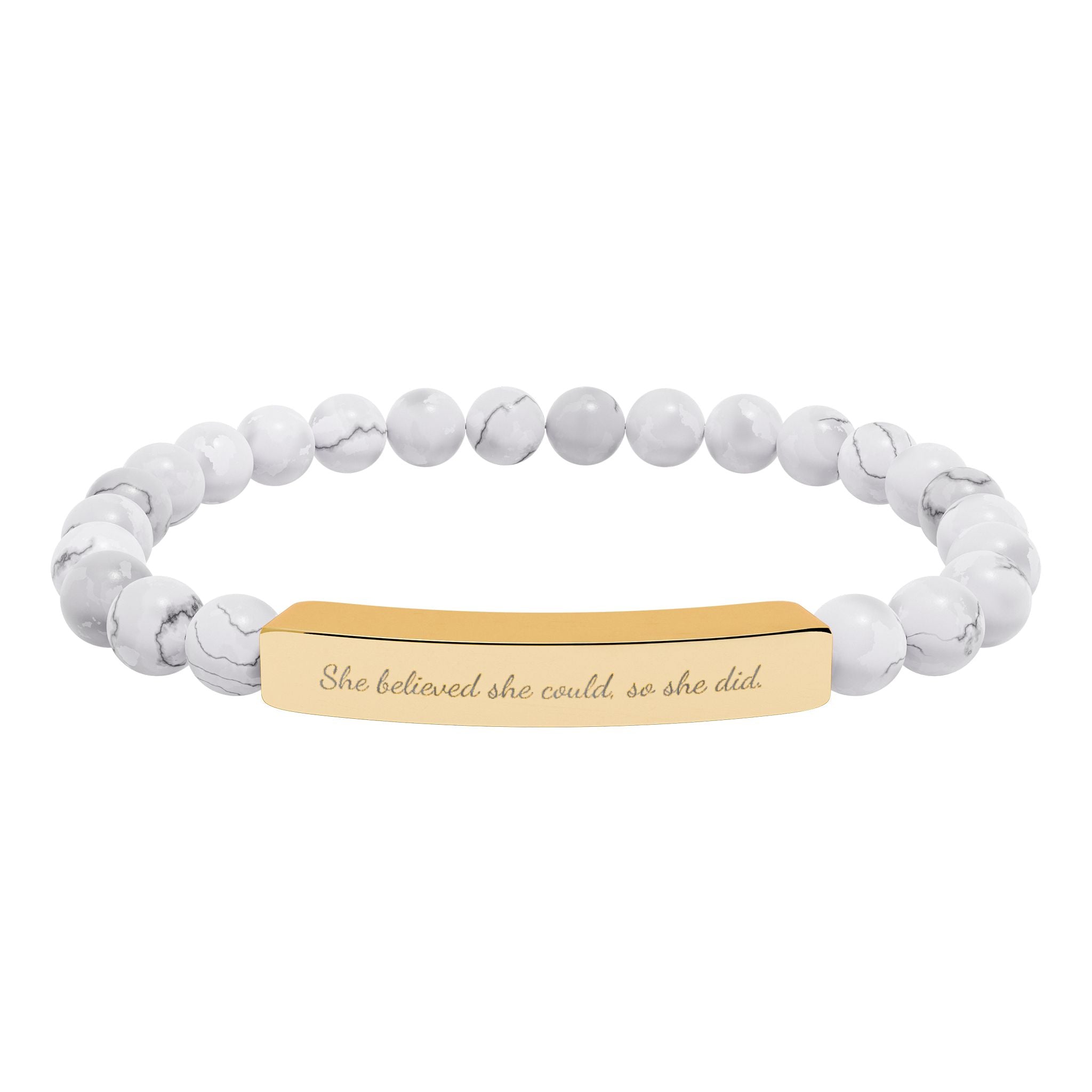 "She believed she could" Engraved Natural Stone Stretch Bar Bracelet, Meaningful Jewelry Gift