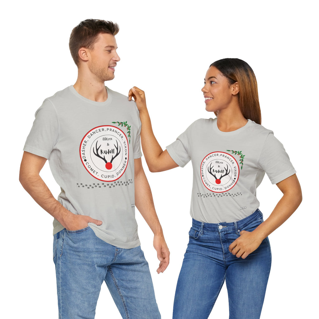 Christmas Reindeer Names T-Shirt — Rudolph & Reindeer Circle Holiday Tee