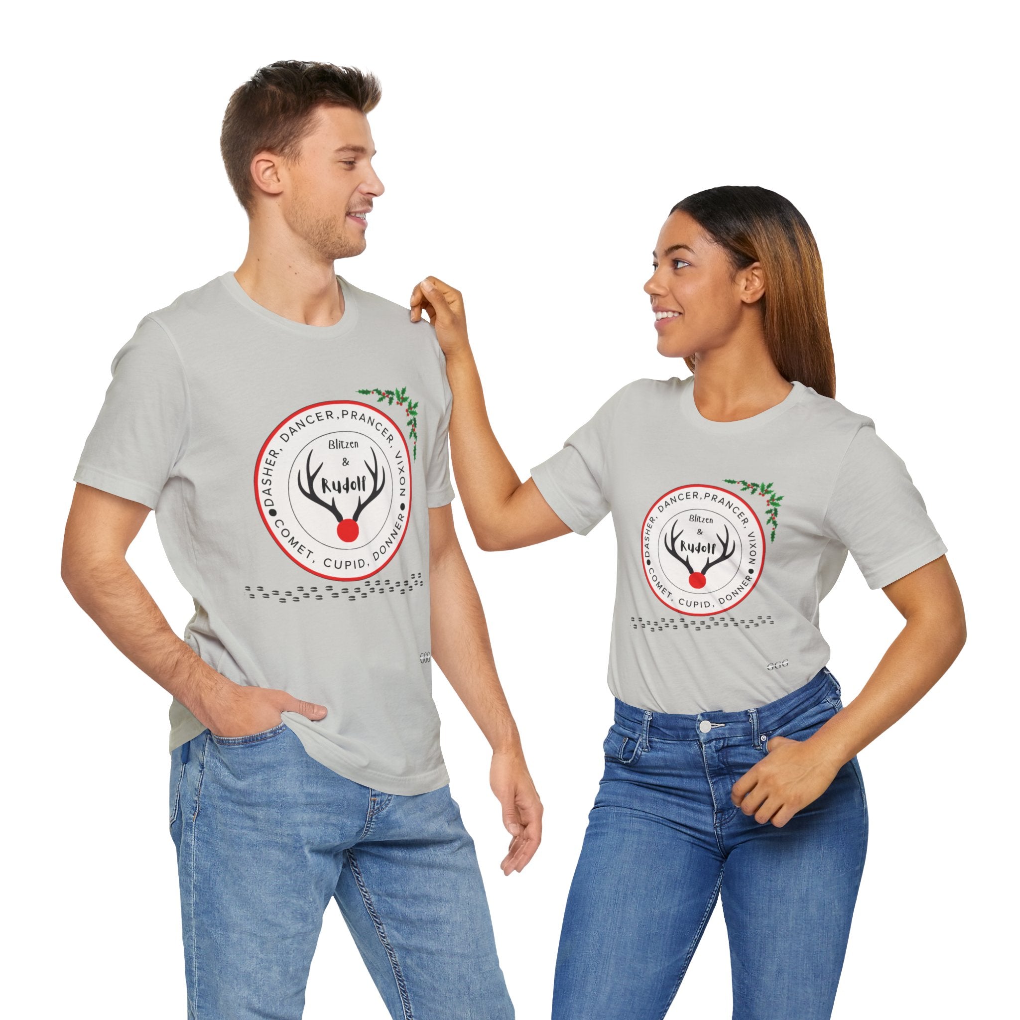 Christmas Reindeer Names T-Shirt — Rudolph & Reindeer Circle Holiday Tee