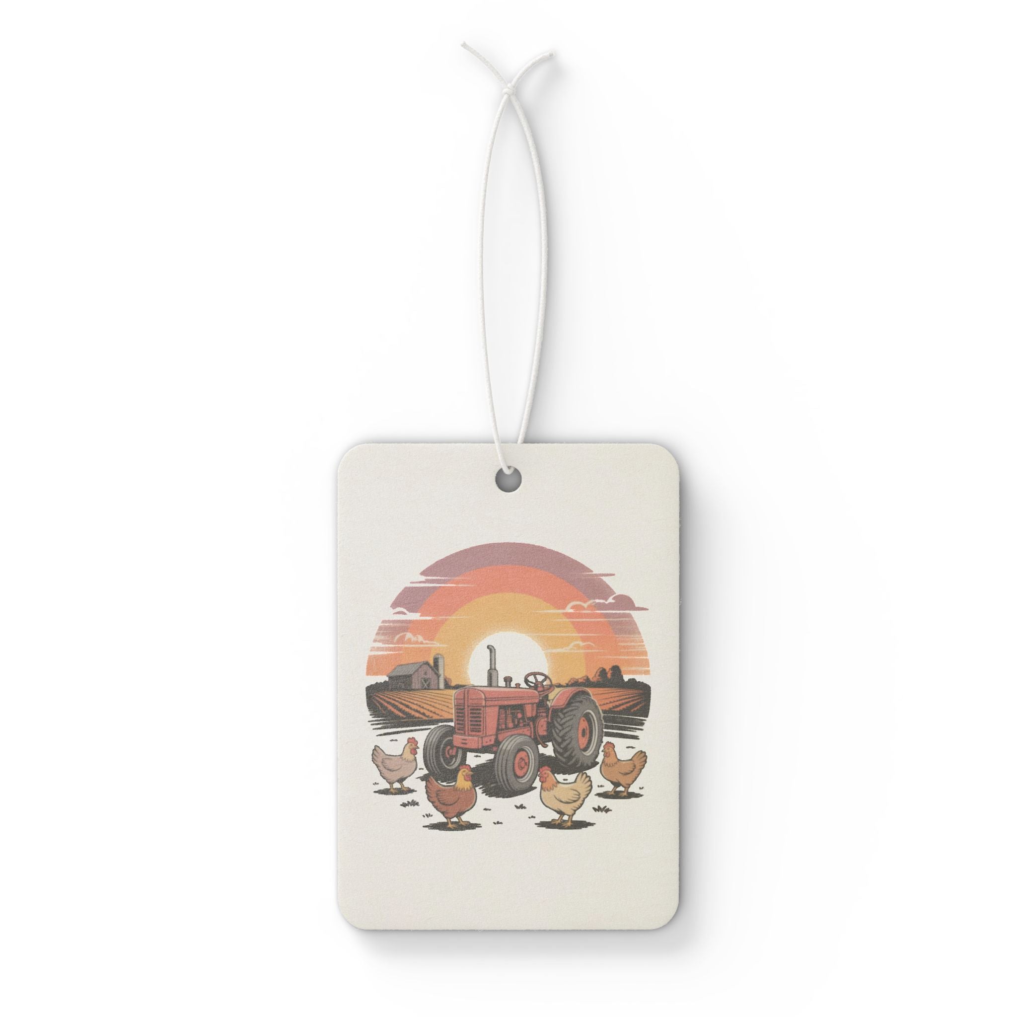 Vintage Farm Tractor Car Air Freshener — Retro Sunset & Chickens Scented Ornament