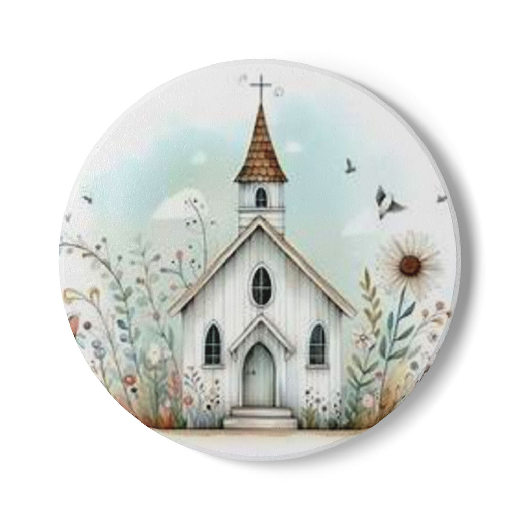 Whimsical Church Ceramic Coaster - Rustic Home Decor