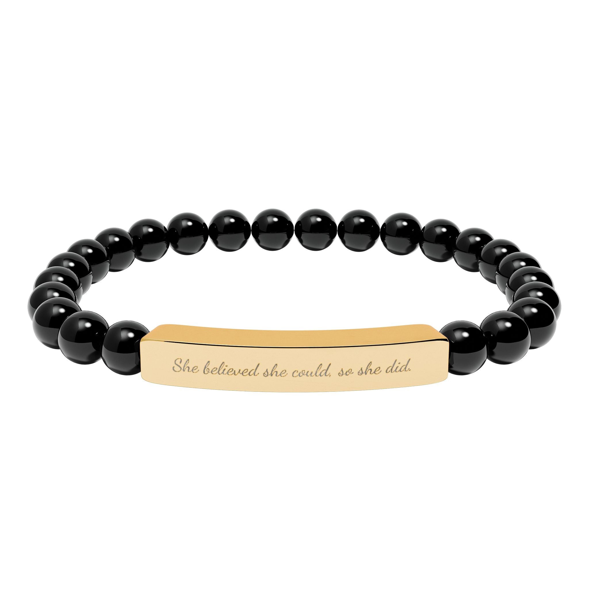 "She believed she could" Engraved Natural Stone Stretch Bar Bracelet, Meaningful Jewelry Gift