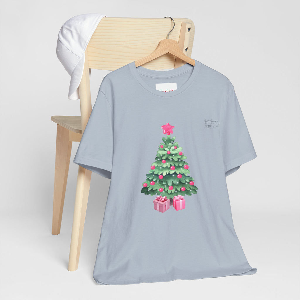 Christmas Tree Tee -  Pink & Green Holiday T-Shirt with Presents