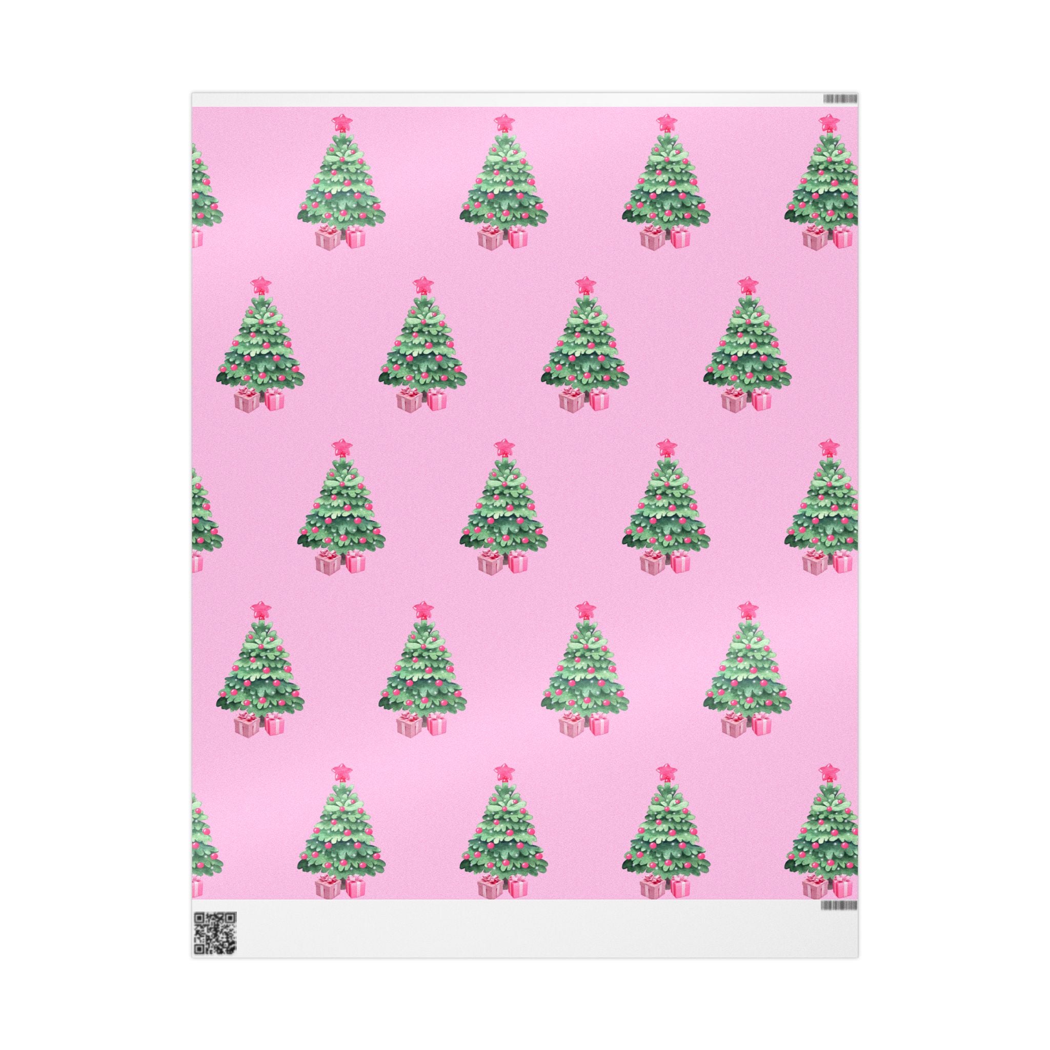 Charming Pink Holiday Tree Wrapping Paper