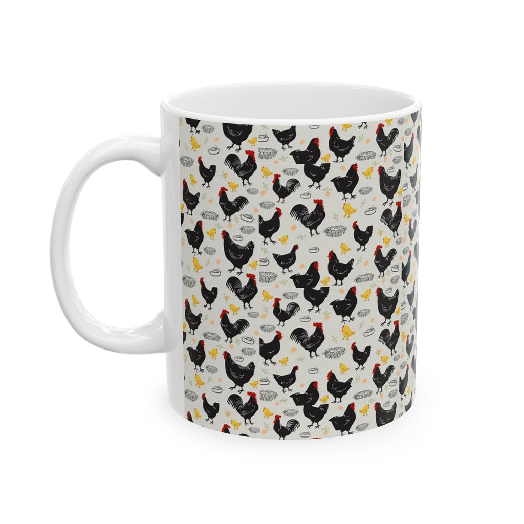 Farmhouse Chicken Pattern Ceramic Mug - Fun Gift for Poultry Lovers