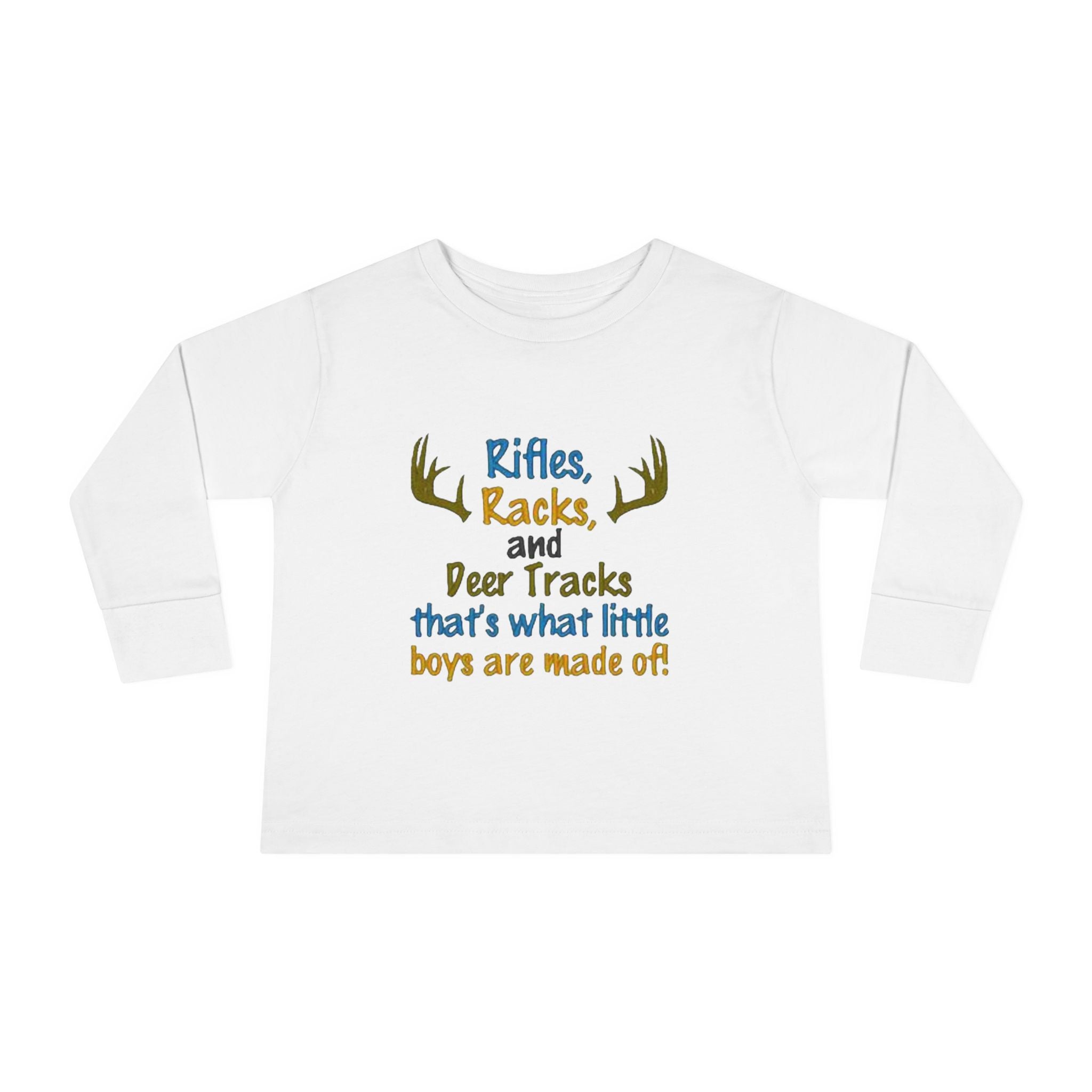 Toddler Long Sleeve Tee — "Rifles, Racks and Deer Tracks" Boys Hunting Shirt
