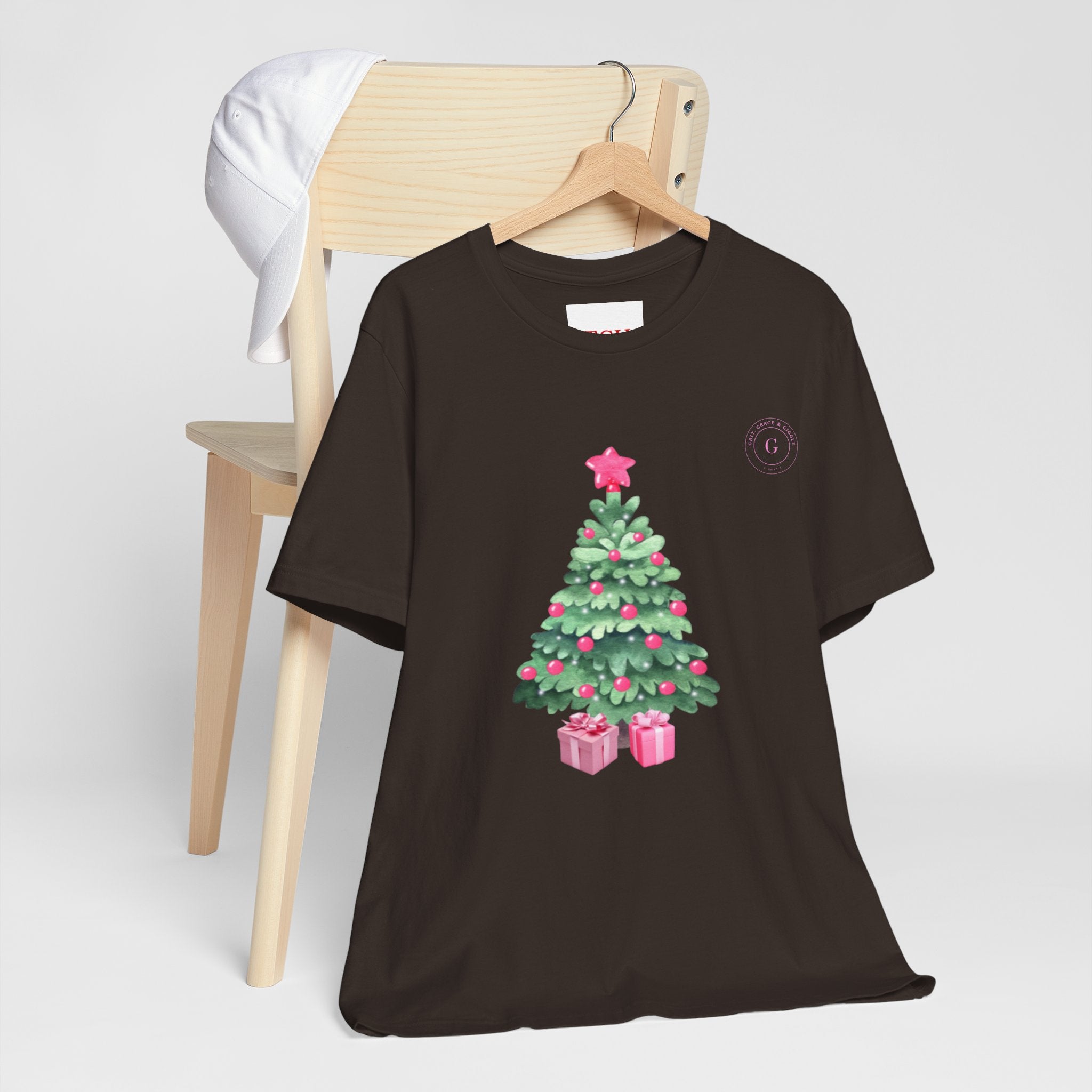 Christmas Tree Tee -  Pink & Green Holiday T-Shirt with Presents