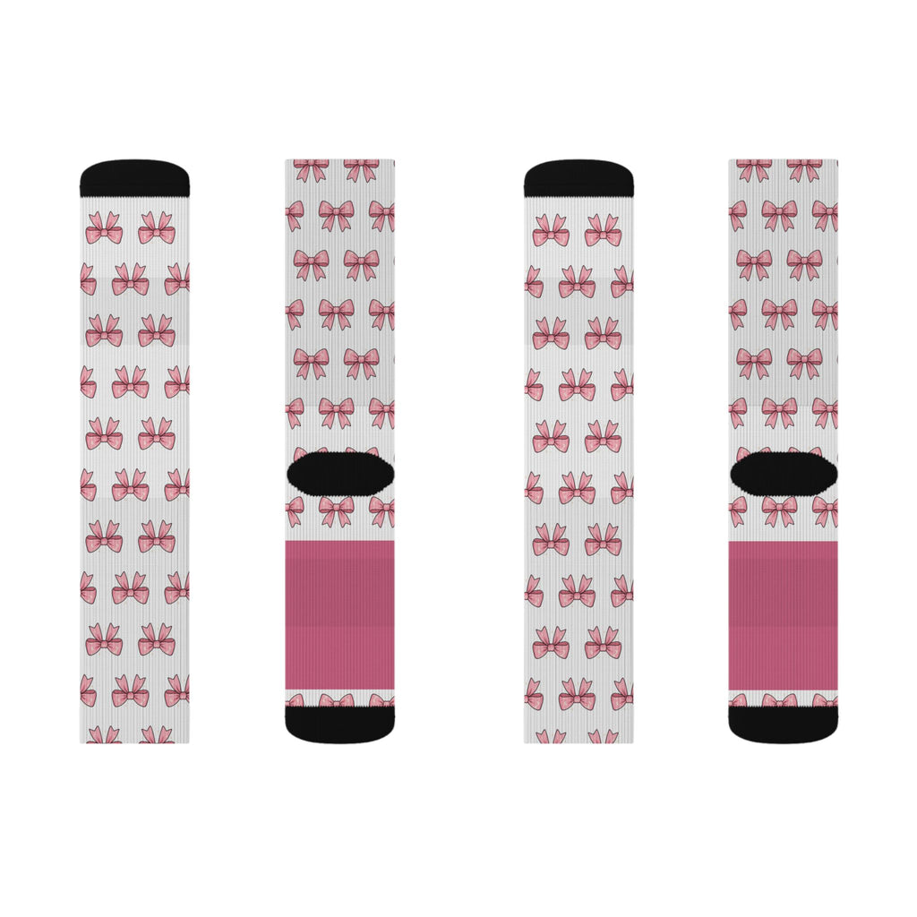 Pink Bow Pattern Sublimation Socks — Cute Ballet & Gift Crew Socks