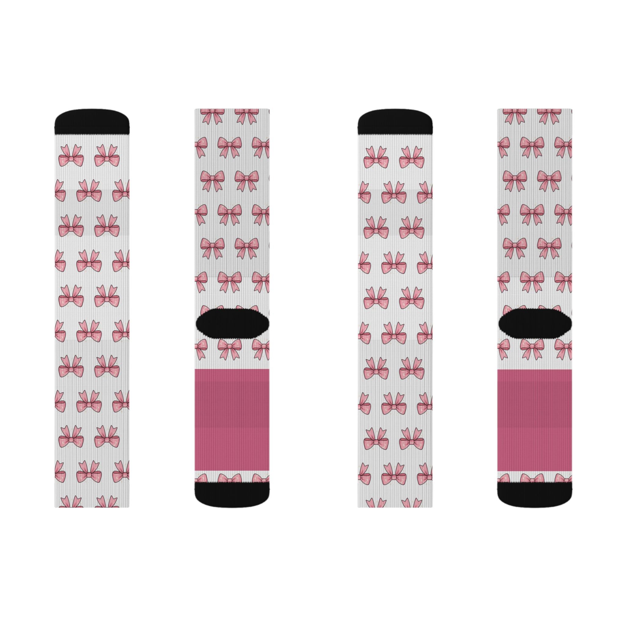 Pink Bow Pattern Sublimation Socks — Cute Ballet & Gift Crew Socks