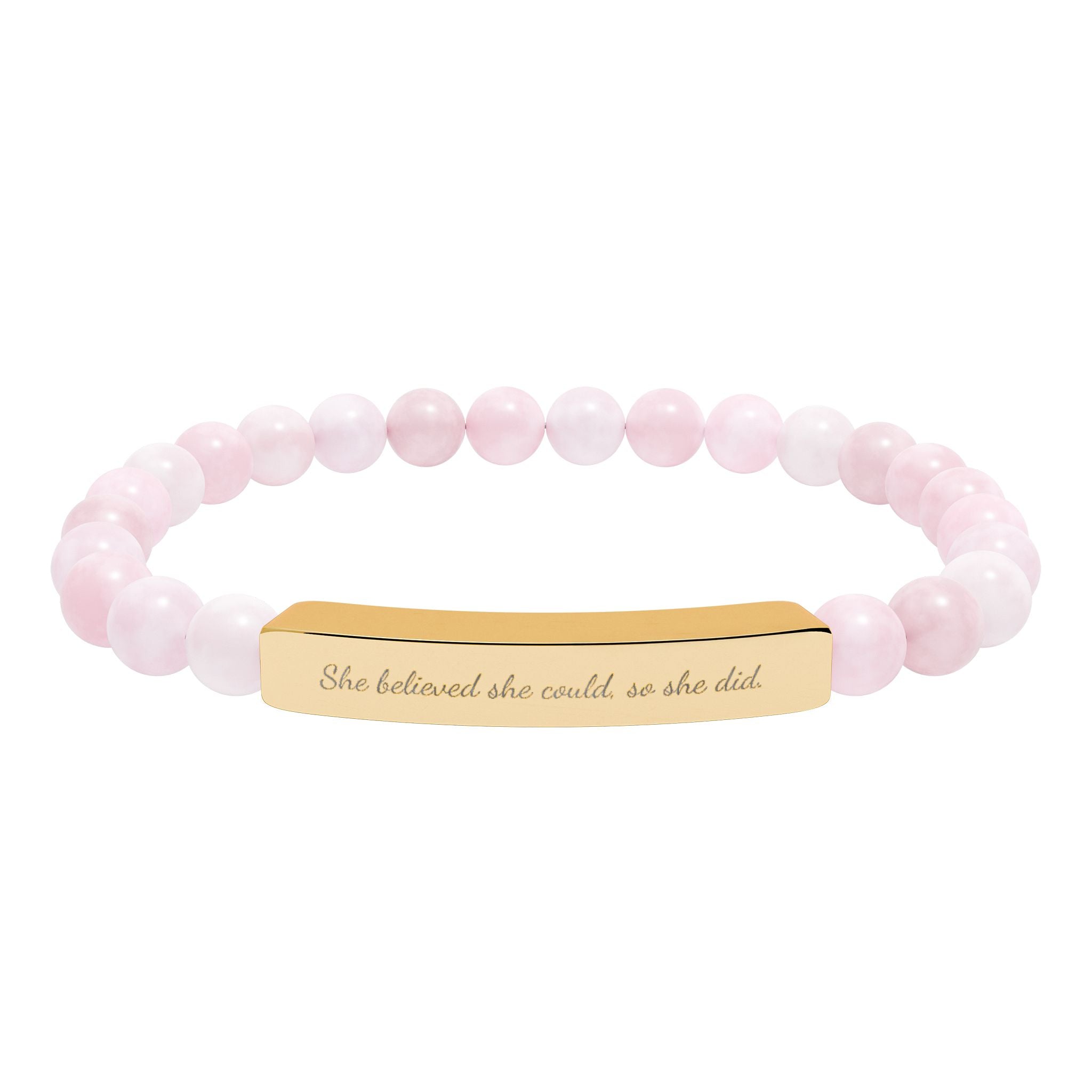 "She believed she could" Engraved Natural Stone Stretch Bar Bracelet, Meaningful Jewelry Gift