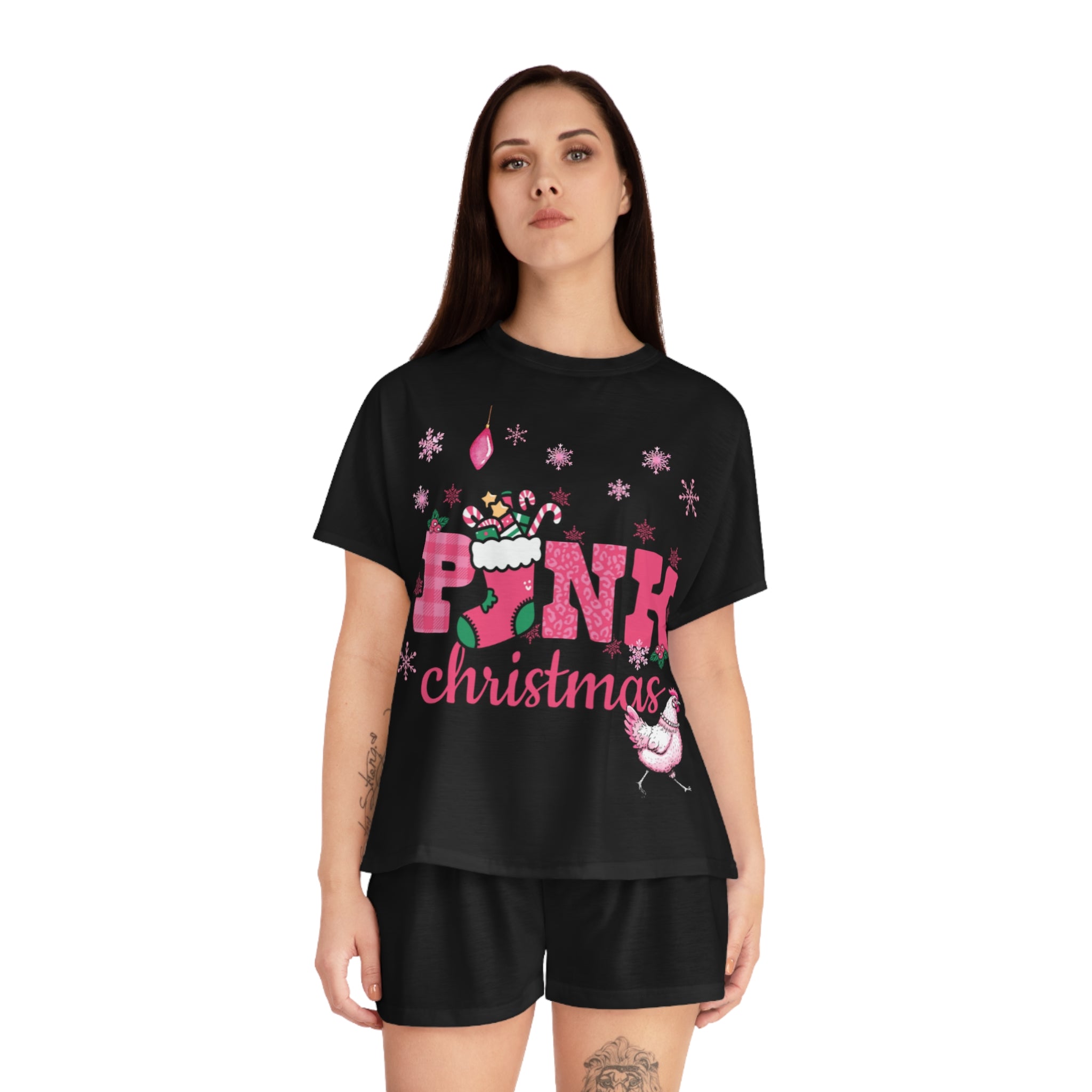 Pink Christmas - Women's Short Pajama Set, Cozy Christmas Sleepwear, Holiday Loungewear