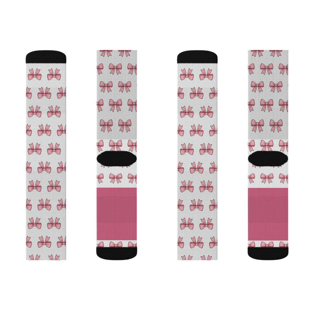 Pink Bow Pattern Sublimation Socks — Cute Ballet & Gift Crew Socks