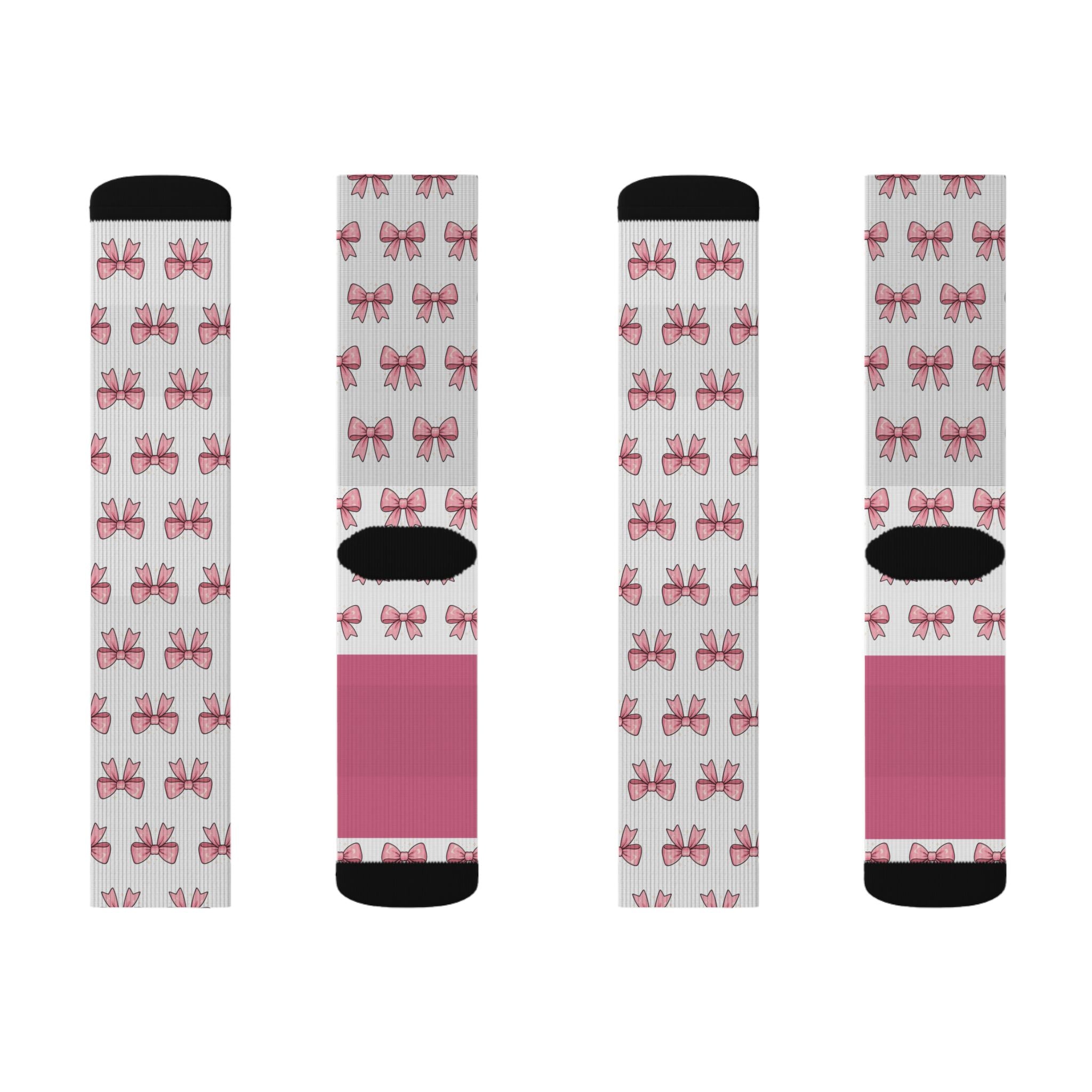 Pink Bow Pattern Sublimation Socks — Cute Ballet & Gift Crew Socks