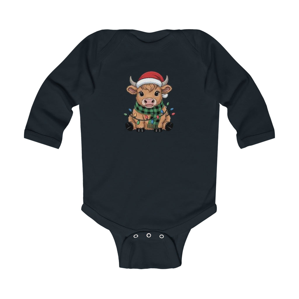 Festive Cow Infant Bodysuit - Cute Long Sleeve Holiday Outfit
