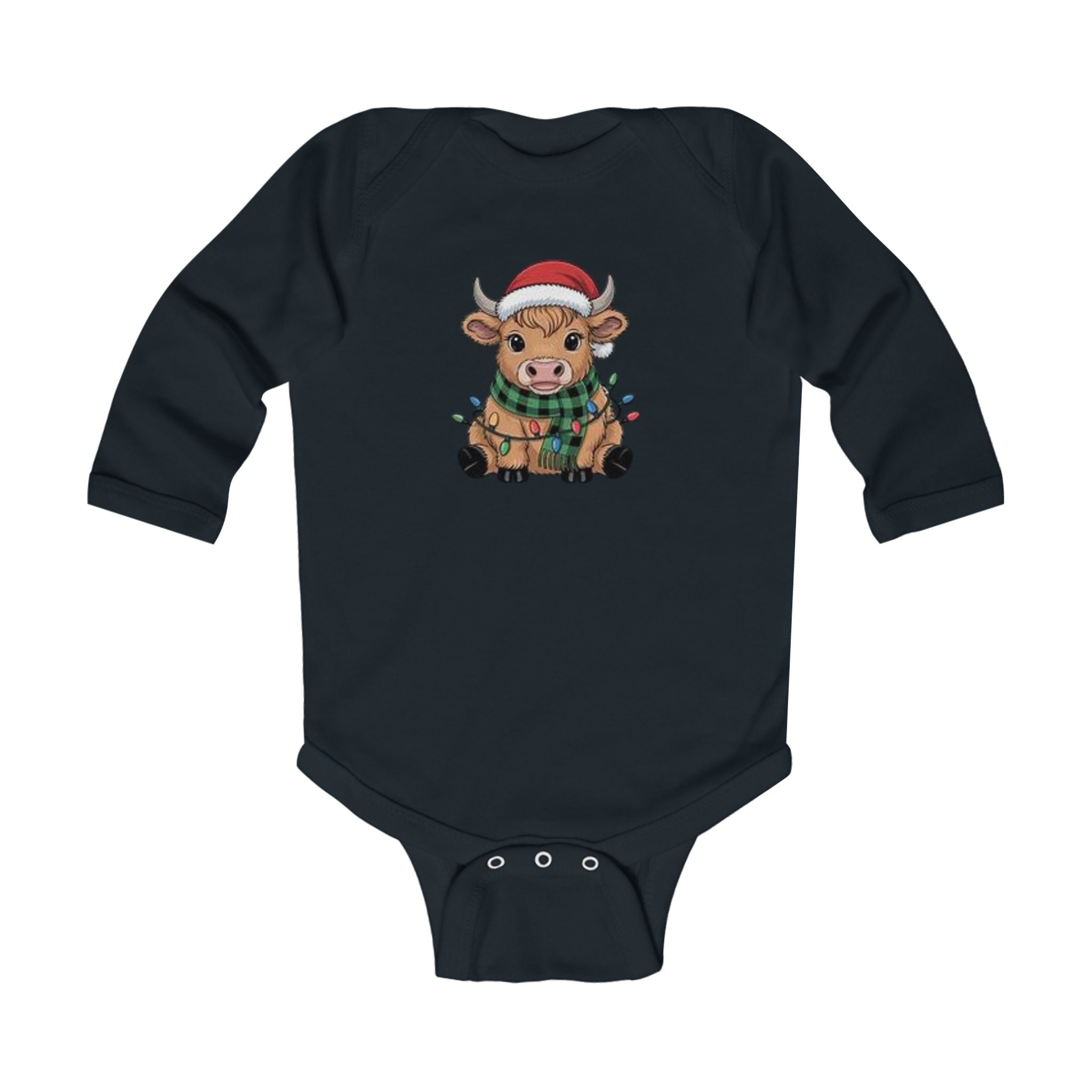 Festive Cow Infant Bodysuit - Cute Long Sleeve Holiday Outfit