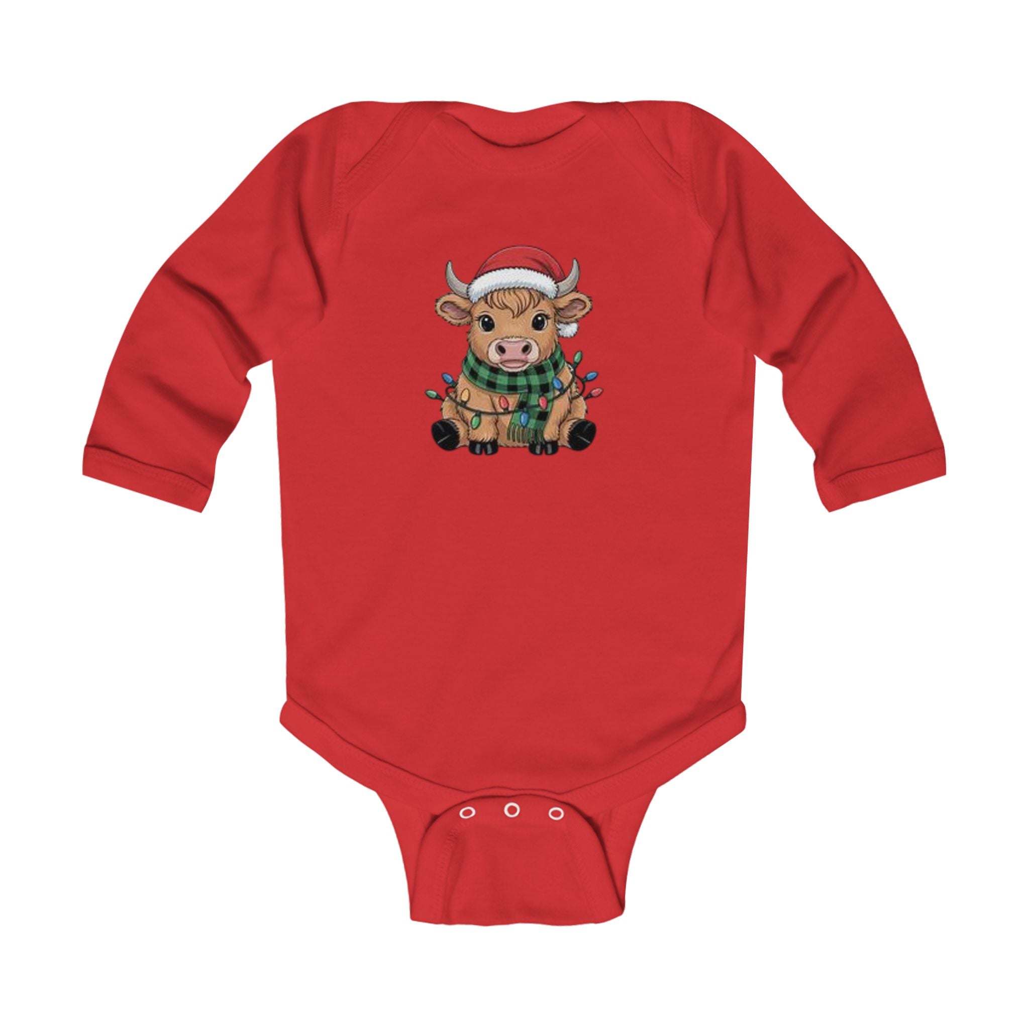 Festive Cow Infant Bodysuit - Cute Long Sleeve Holiday Outfit