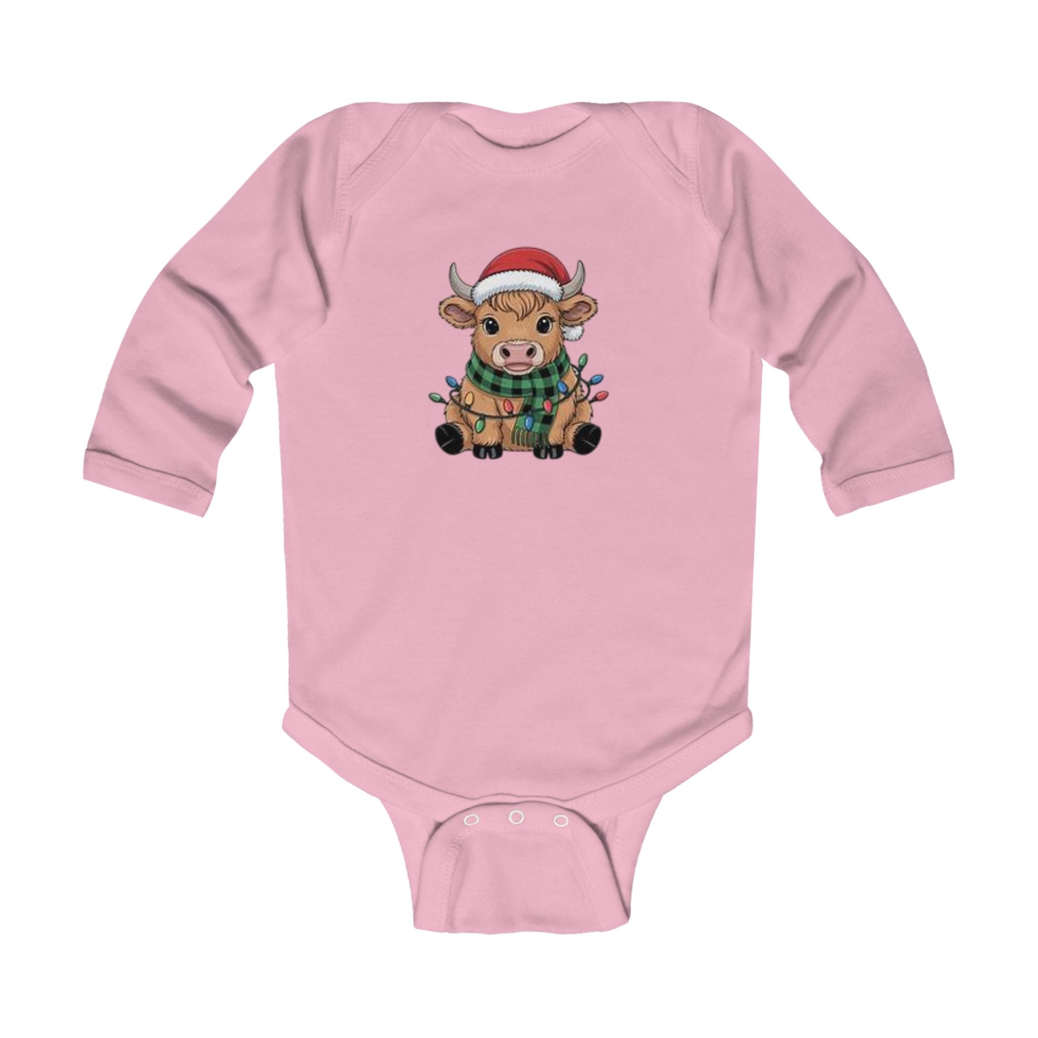 Festive Cow Infant Bodysuit - Cute Long Sleeve Holiday Outfit