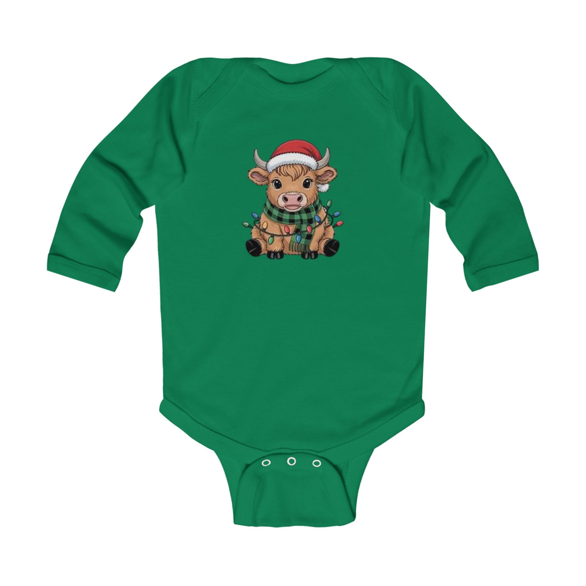 Festive Cow Infant Bodysuit - Cute Long Sleeve Holiday Outfit