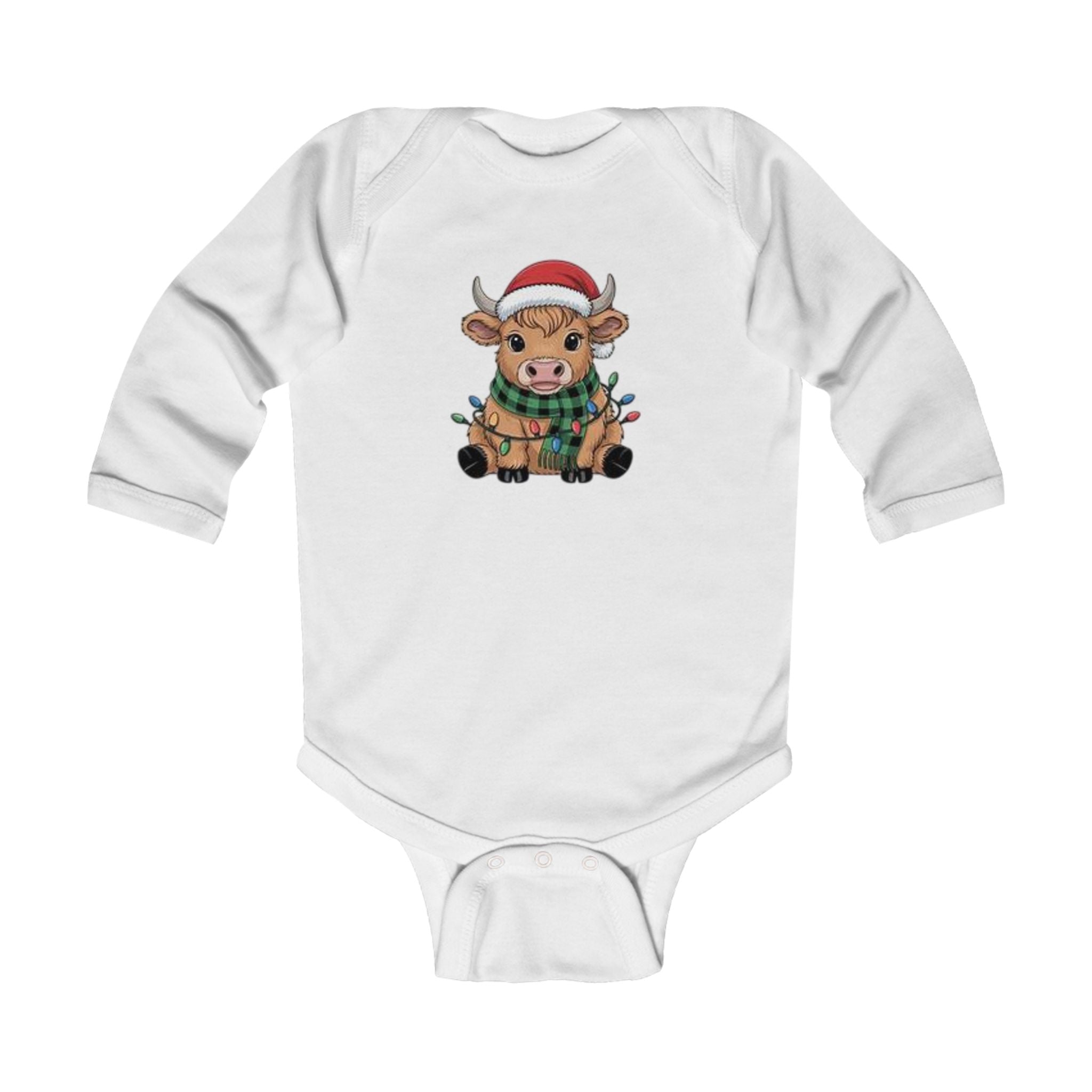 Festive Cow Infant Bodysuit - Cute Long Sleeve Holiday Outfit