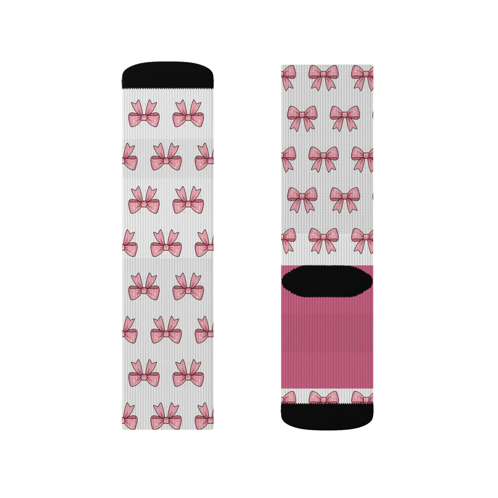 Pink Bow Pattern Sublimation Socks — Cute Ballet & Gift Crew Socks