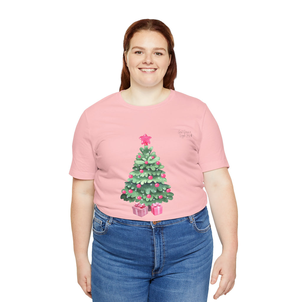 Christmas Tree Tee -  Pink & Green Holiday T-Shirt with Presents