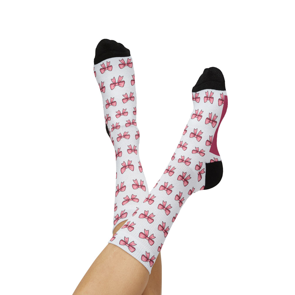 Pink Bow Pattern Sublimation Socks — Cute Ballet & Gift Crew Socks