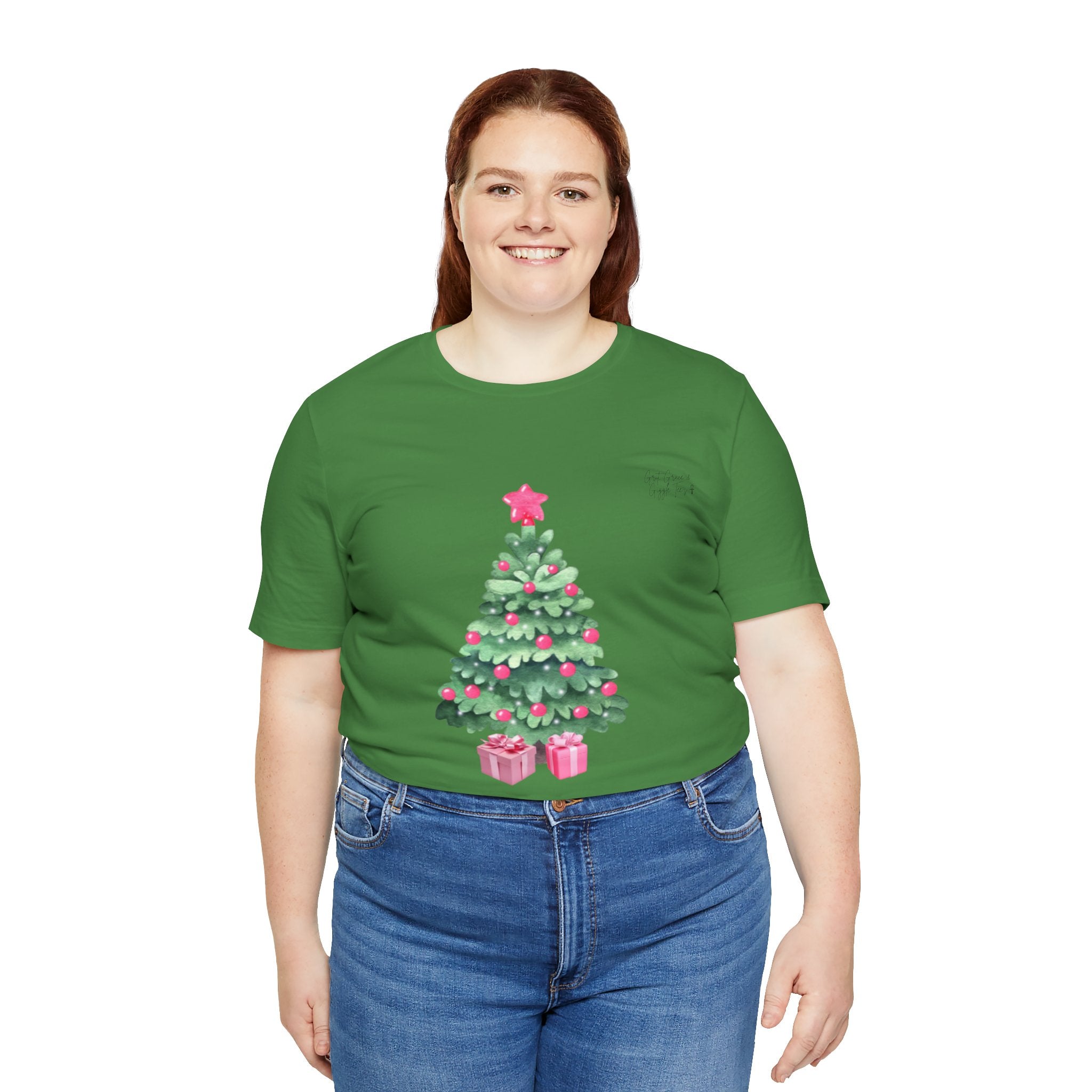 Christmas Tree Tee -  Pink & Green Holiday T-Shirt with Presents
