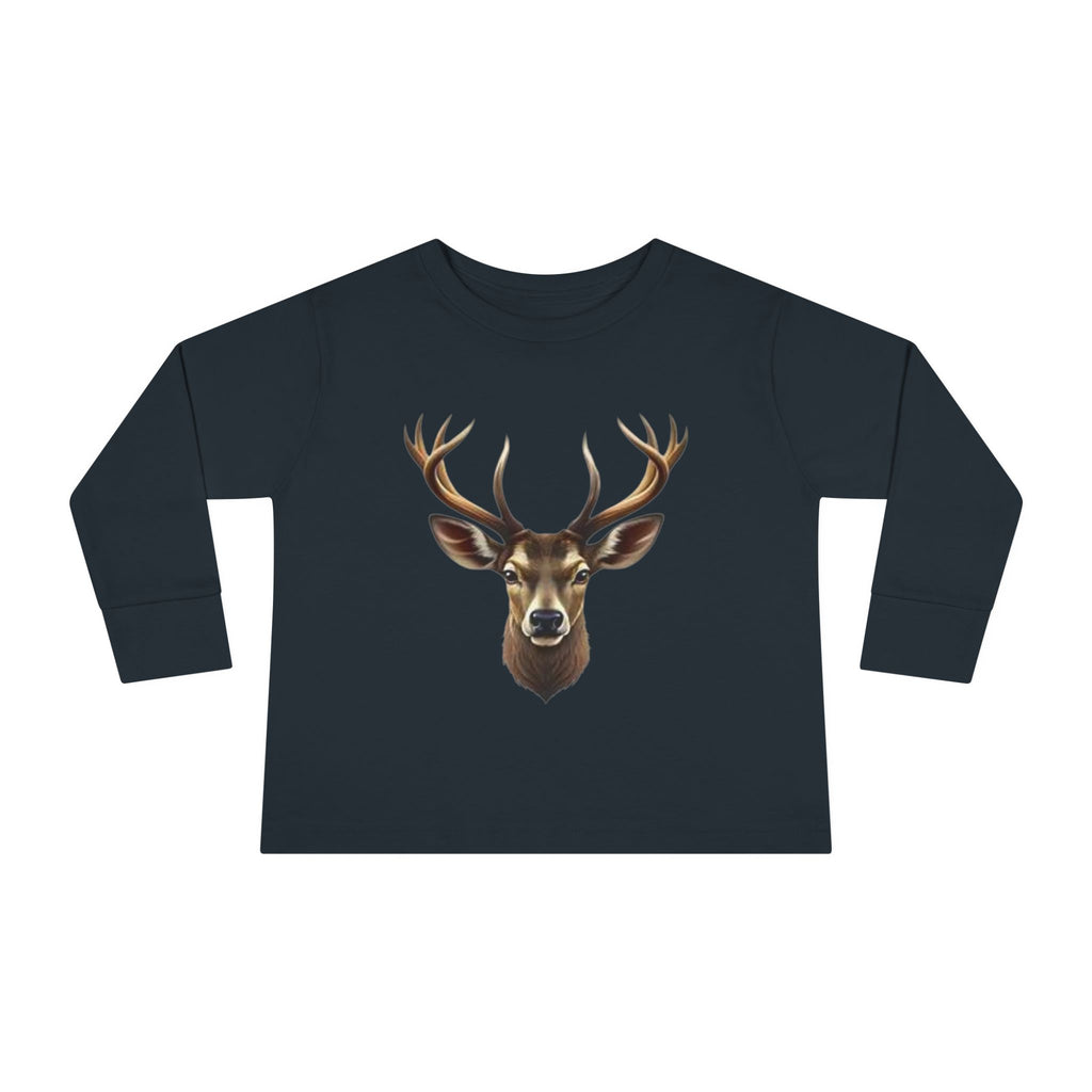 Toddler Long Sleeve Tee — Realistic Deer Head Illustration